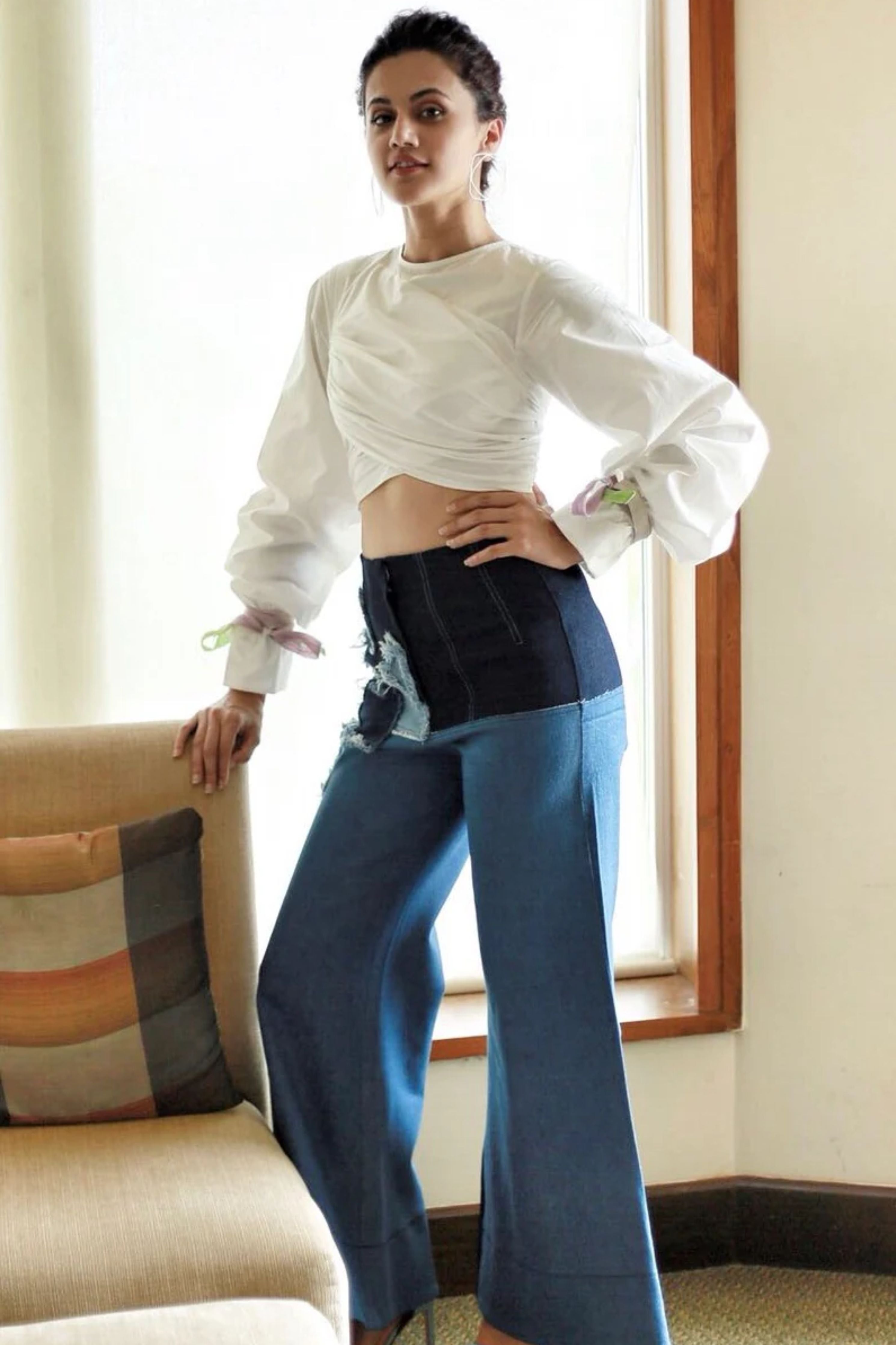 Taapsee Pannu In PATCHWORK DENIM CULOTTES BLUE