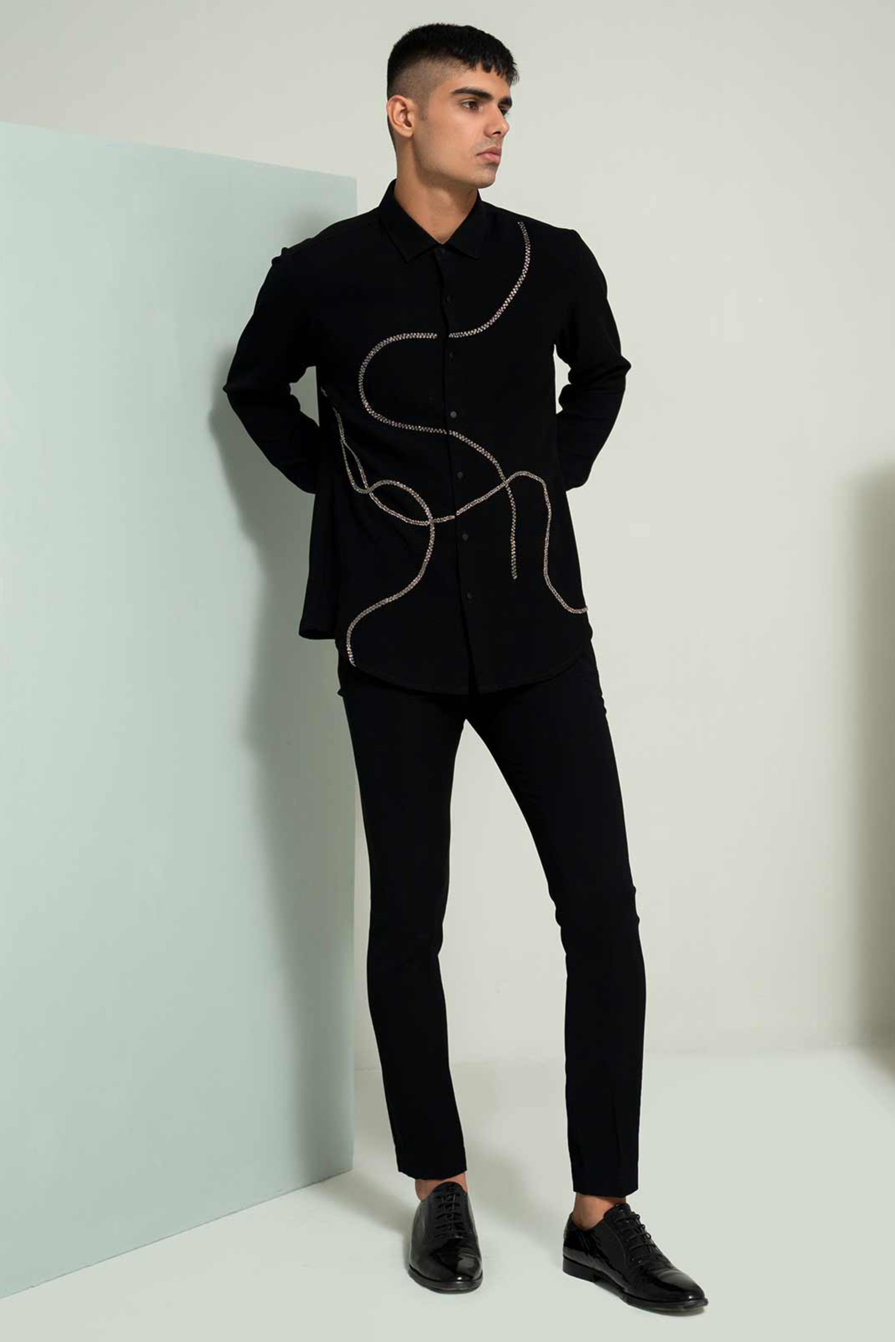 Black Metallic Chain Shirt