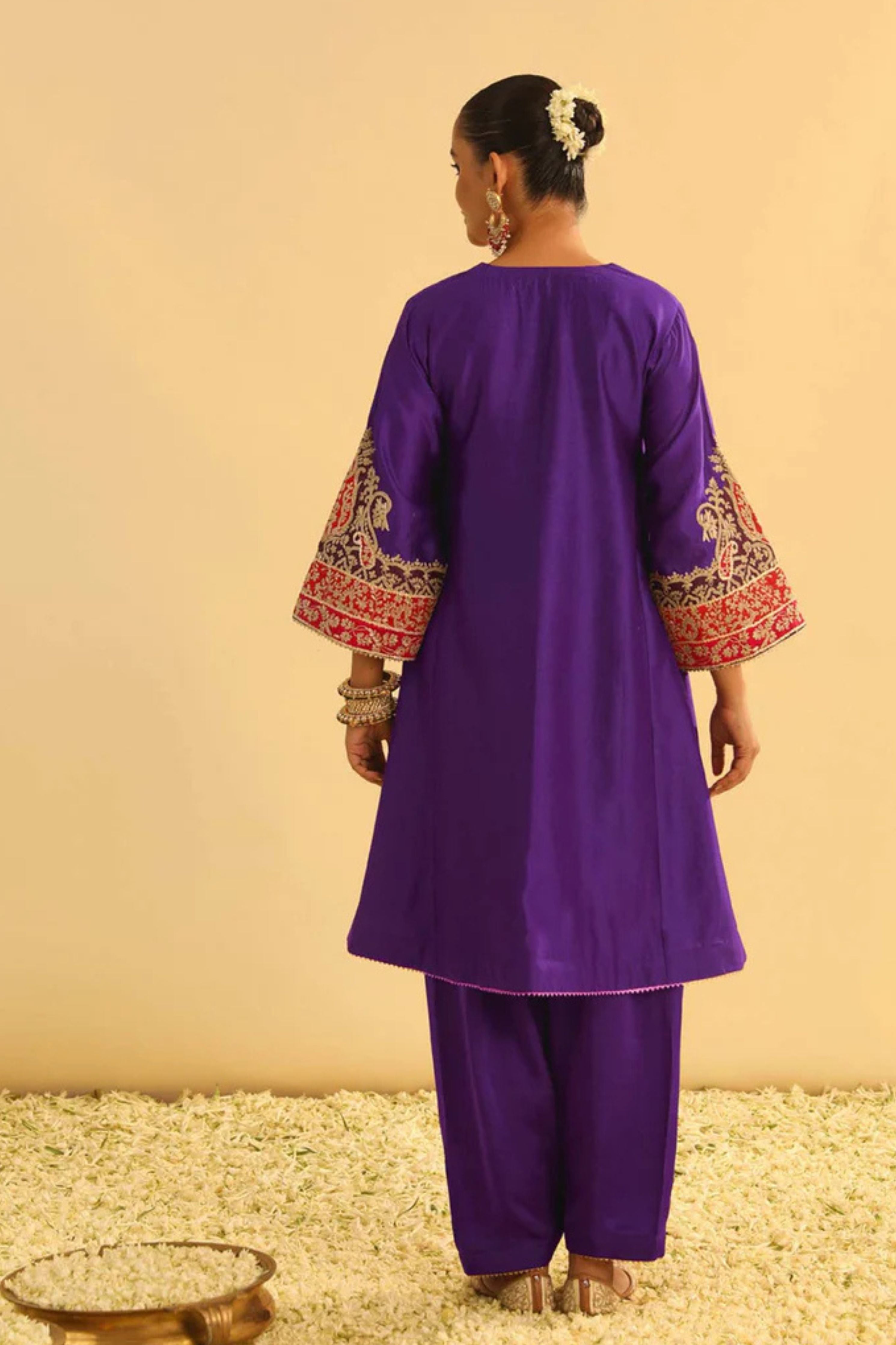 Mehrish Purple Short Kalidaar Choga With Salwar