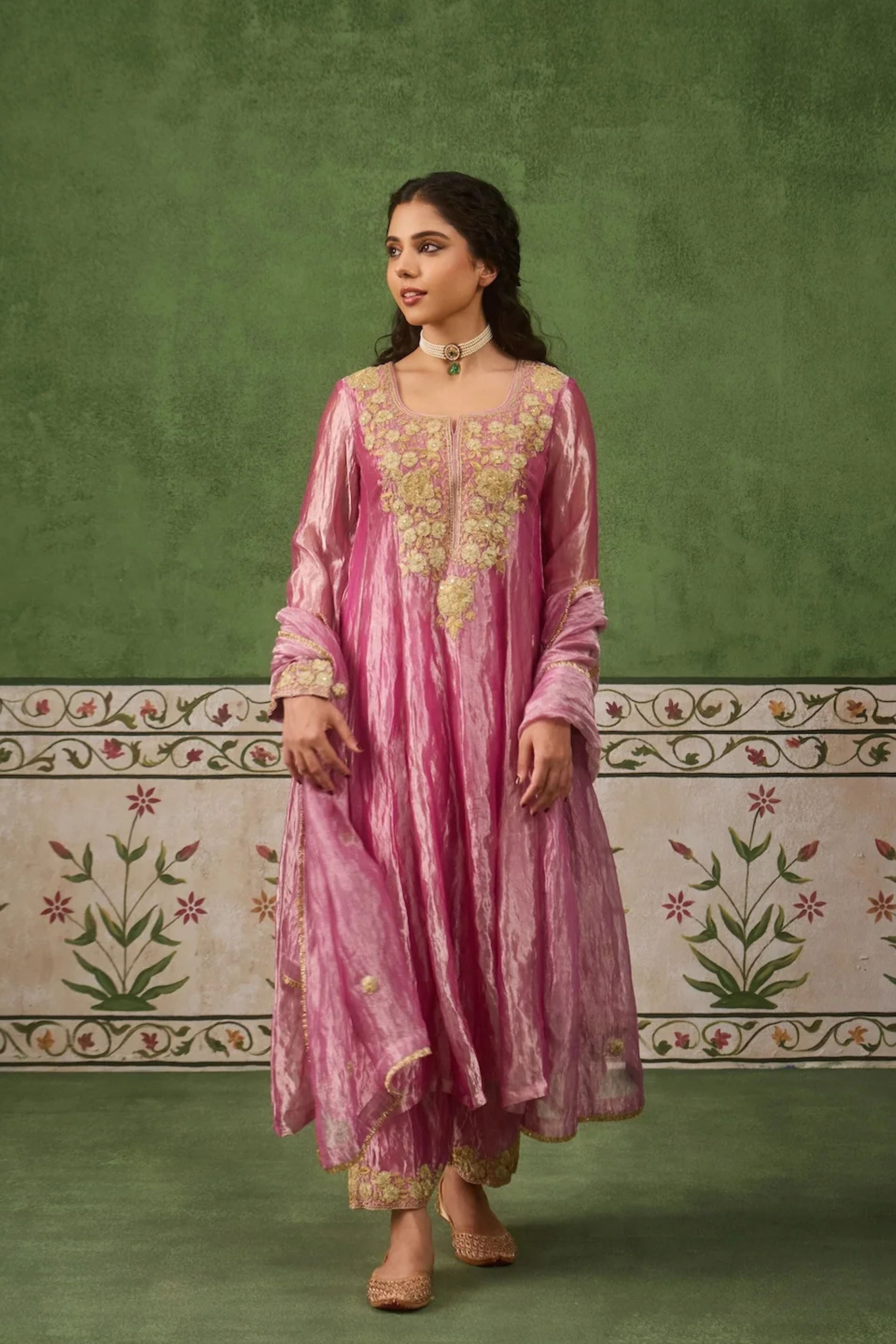 Reet Mauve Tissue Anarkali Kurta Set