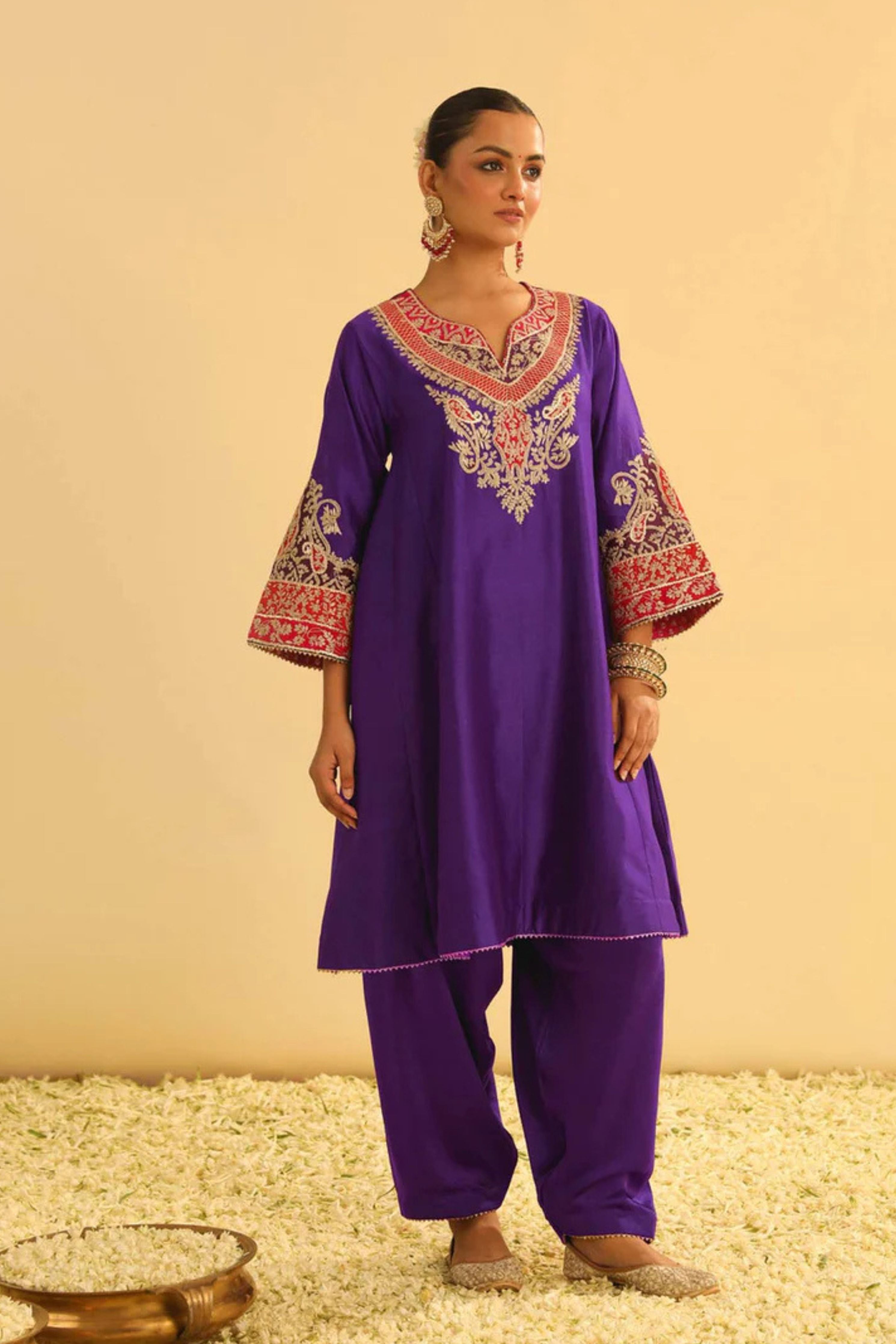 Mehrish Purple Short Kalidaar Choga With Salwar