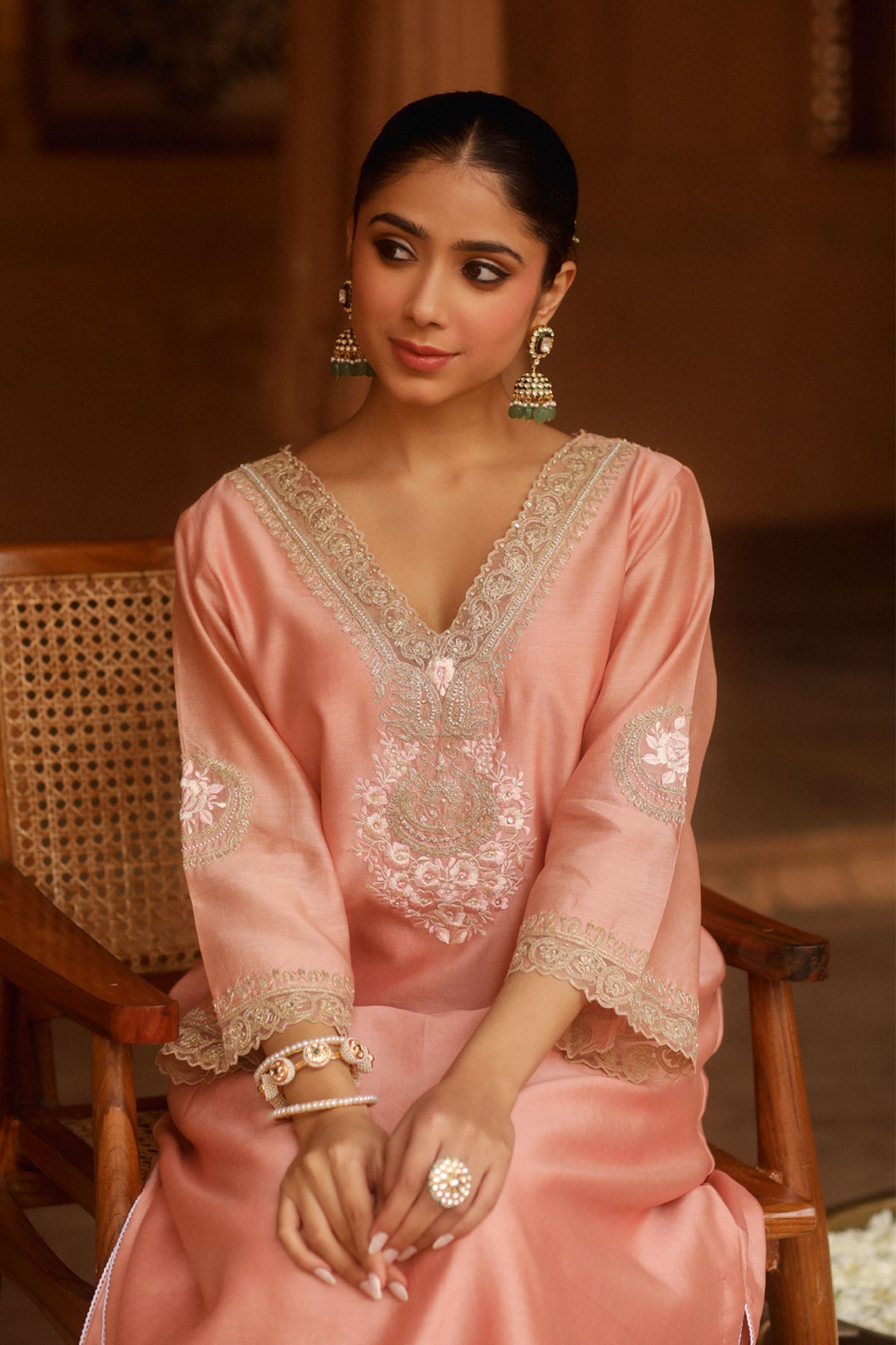 Sanvi Off Rose Long Choga With Salwar