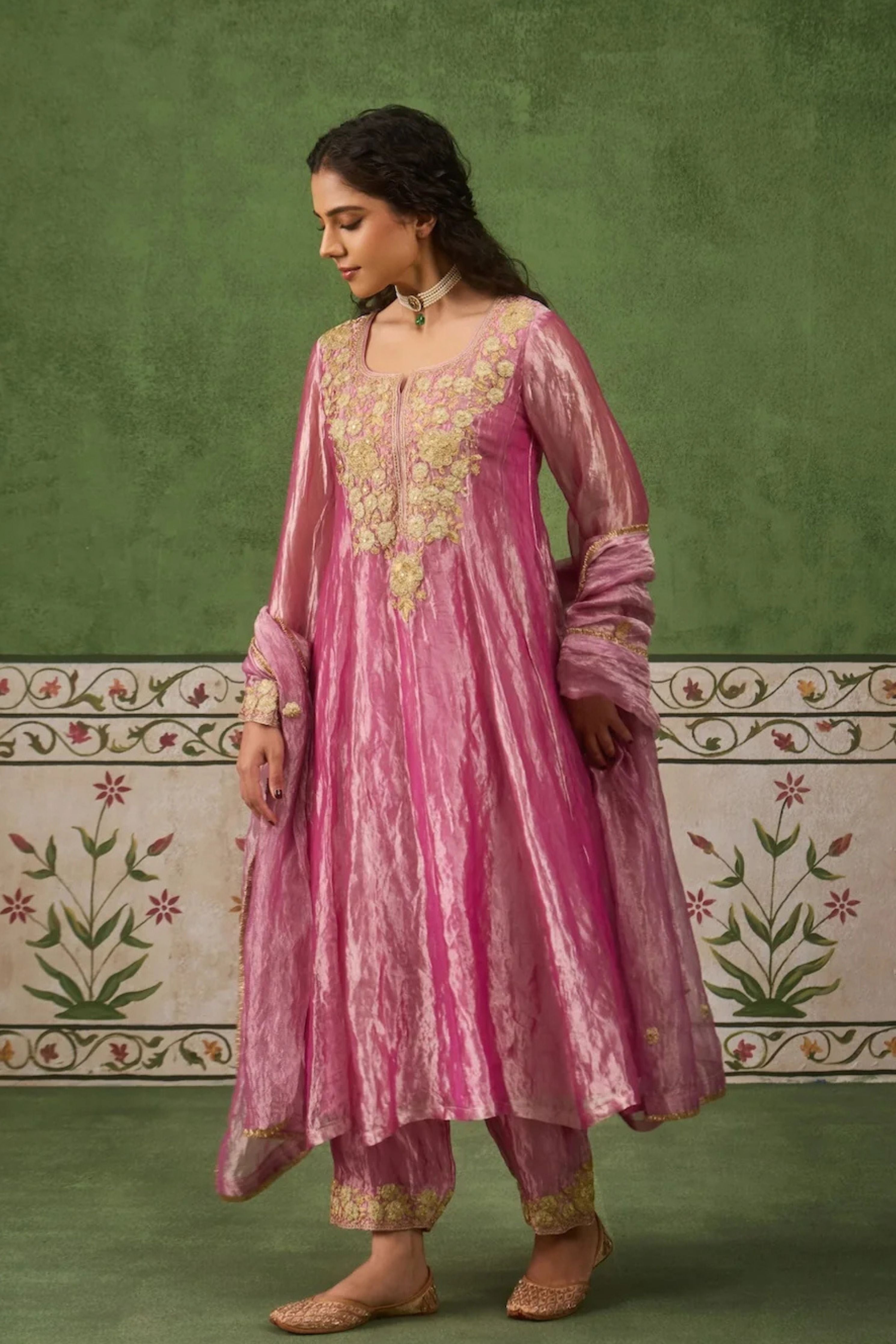 Reet Mauve Tissue Anarkali Kurta Set