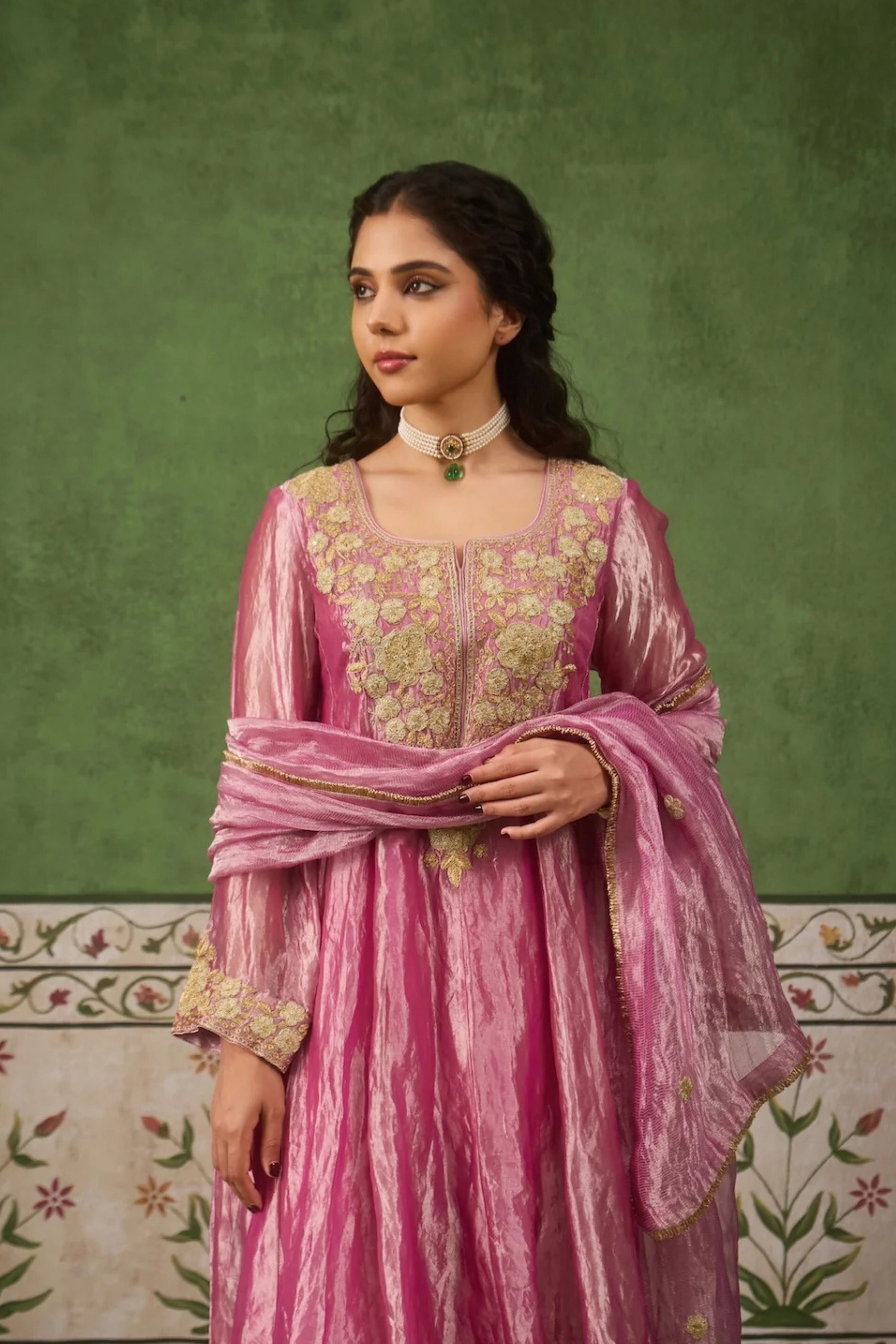 Reet Mauve Tissue Anarkali Kurta Set
