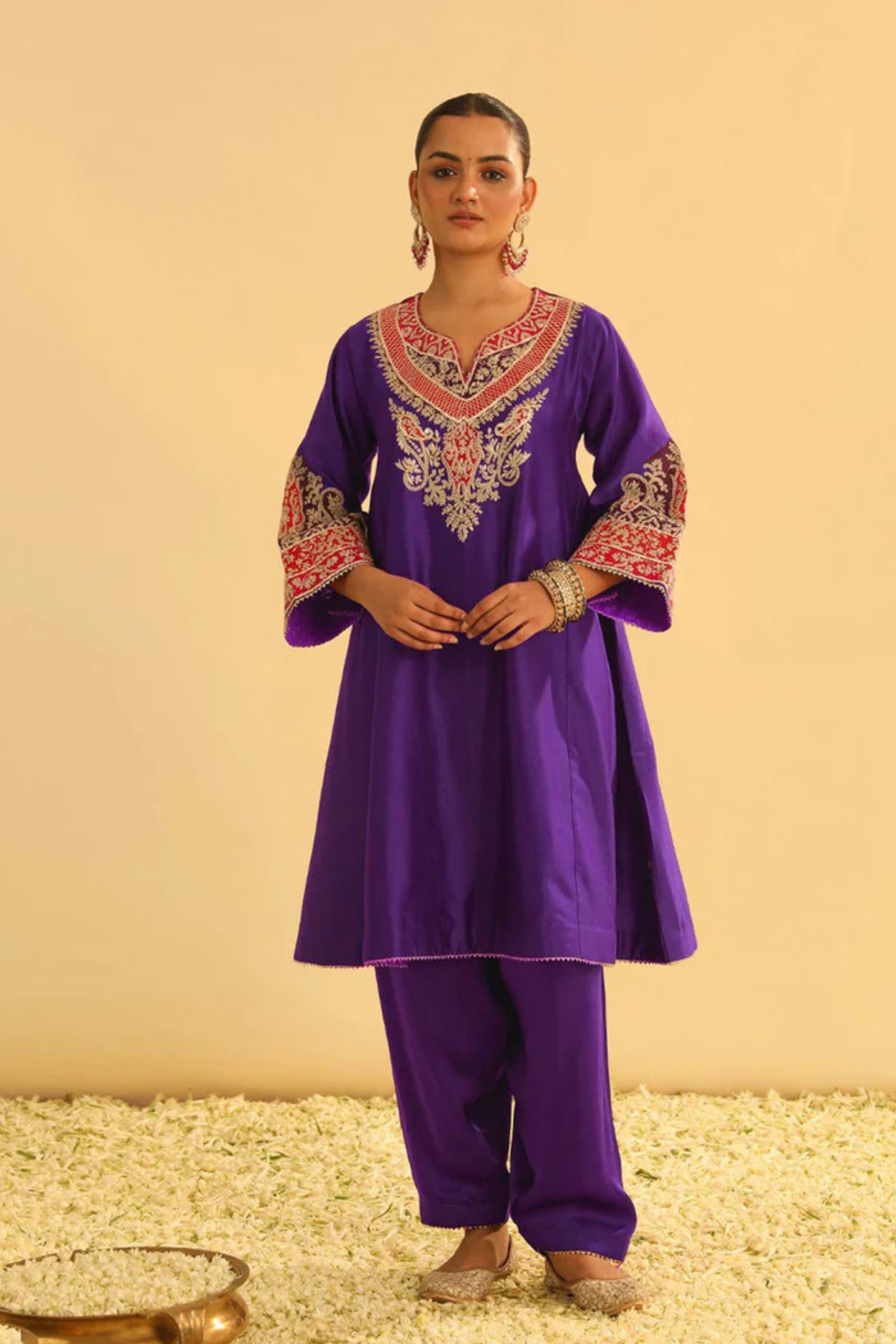 Mehrish Purple Short Kalidaar Choga With Salwar