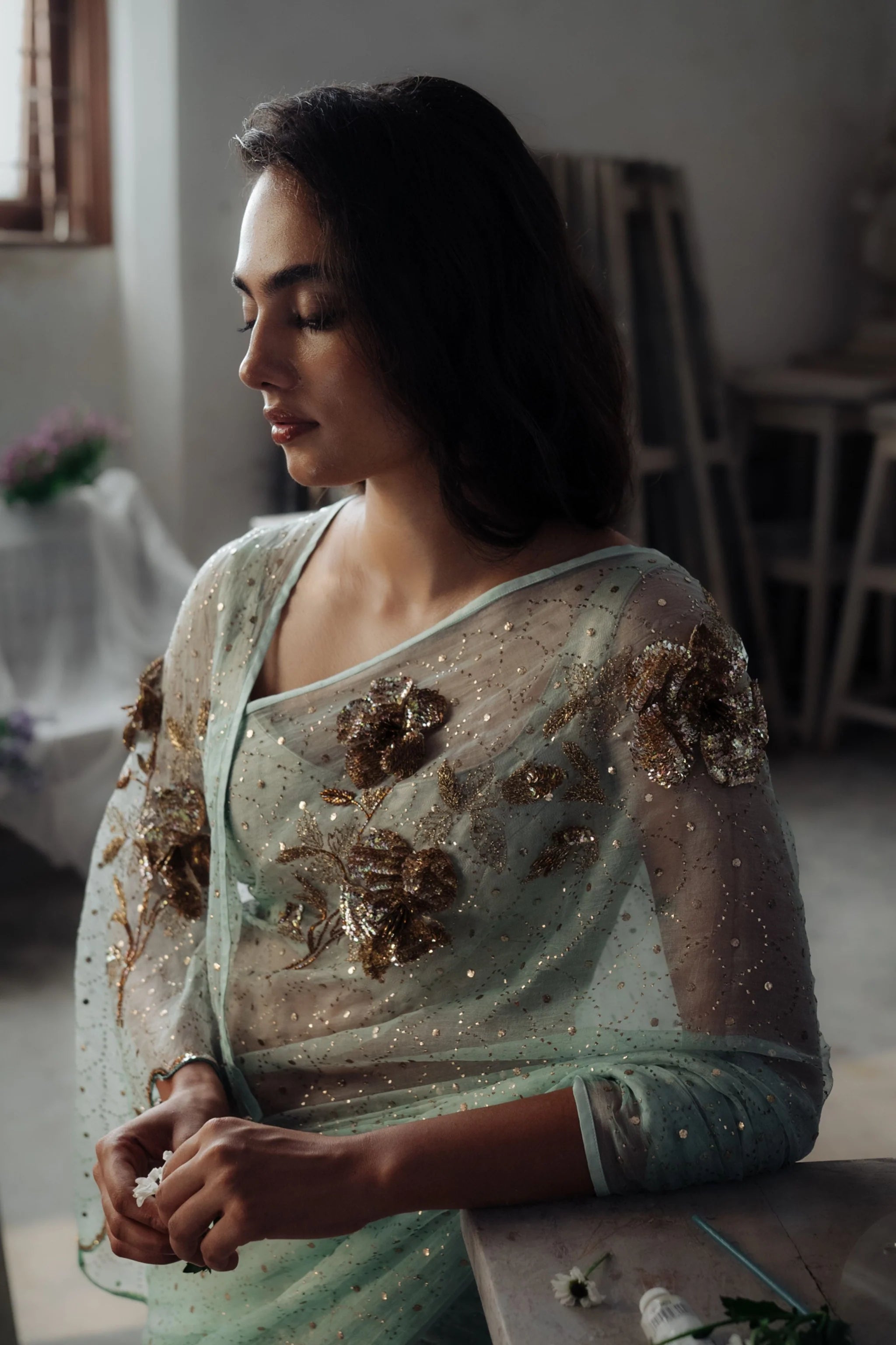 Firuzeh Frozen Saree