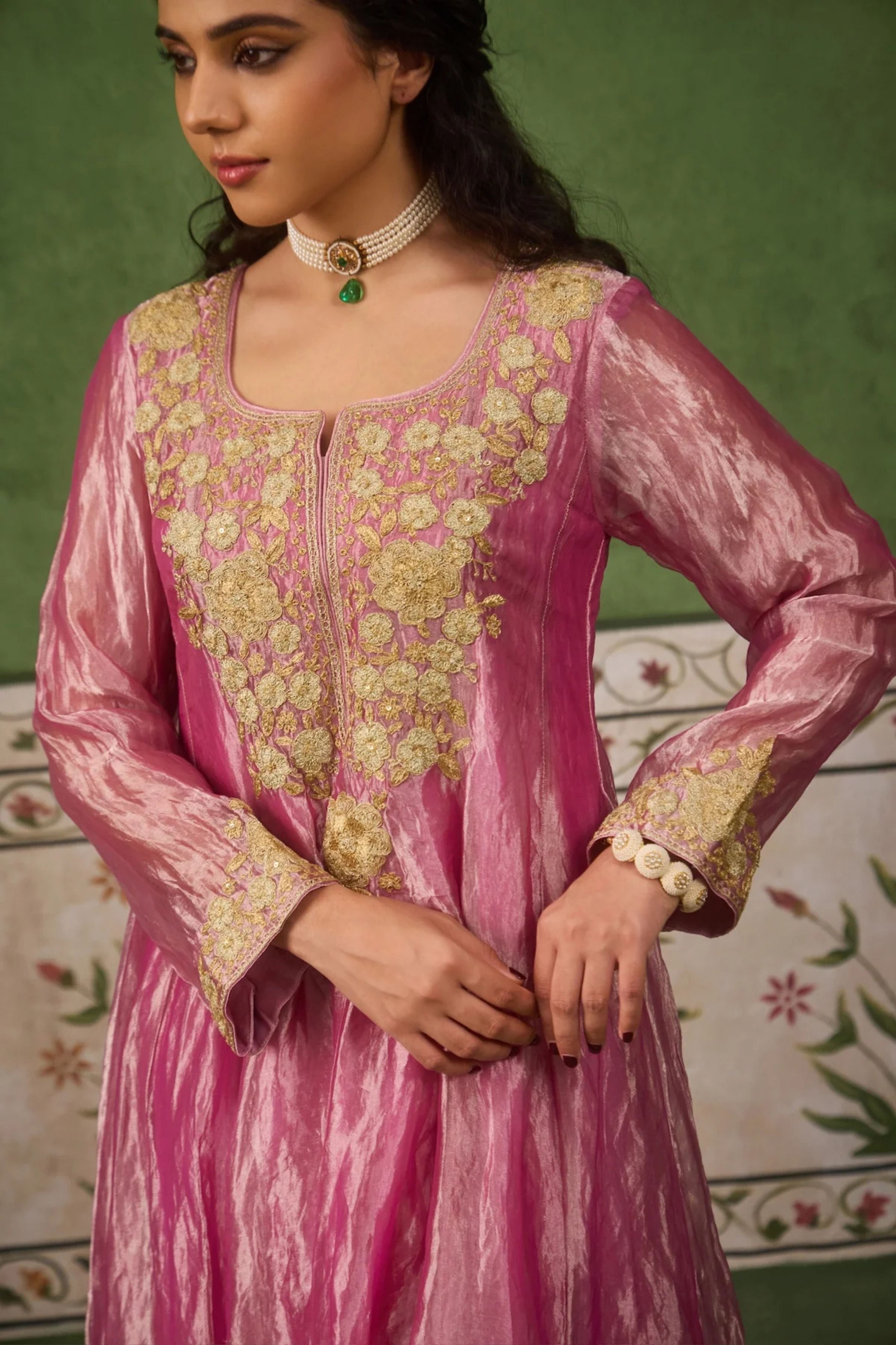Reet Mauve Tissue Anarkali Kurta Set