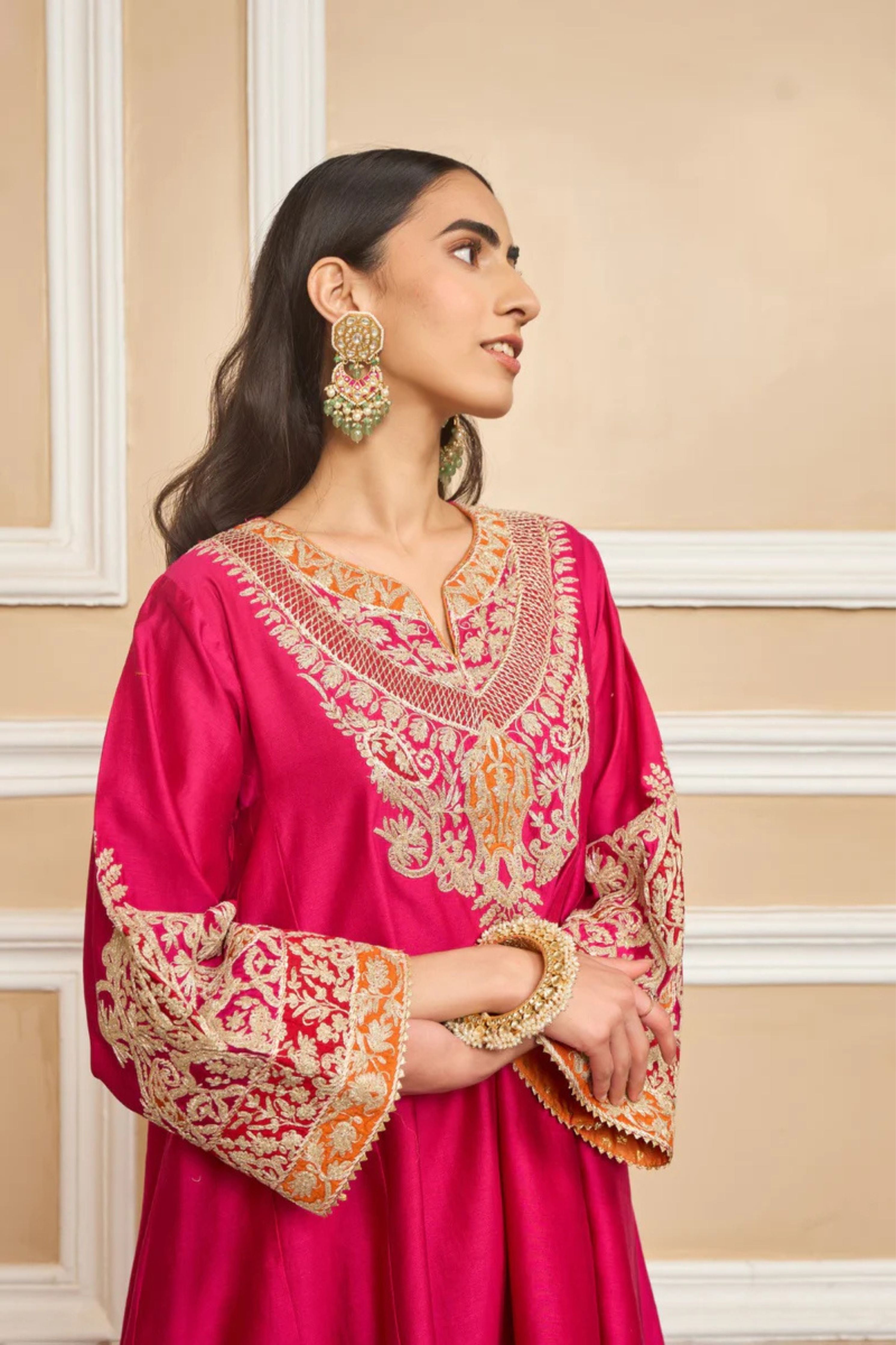 Mehrish Hotpink Short Kalidaar Choga With Salwar