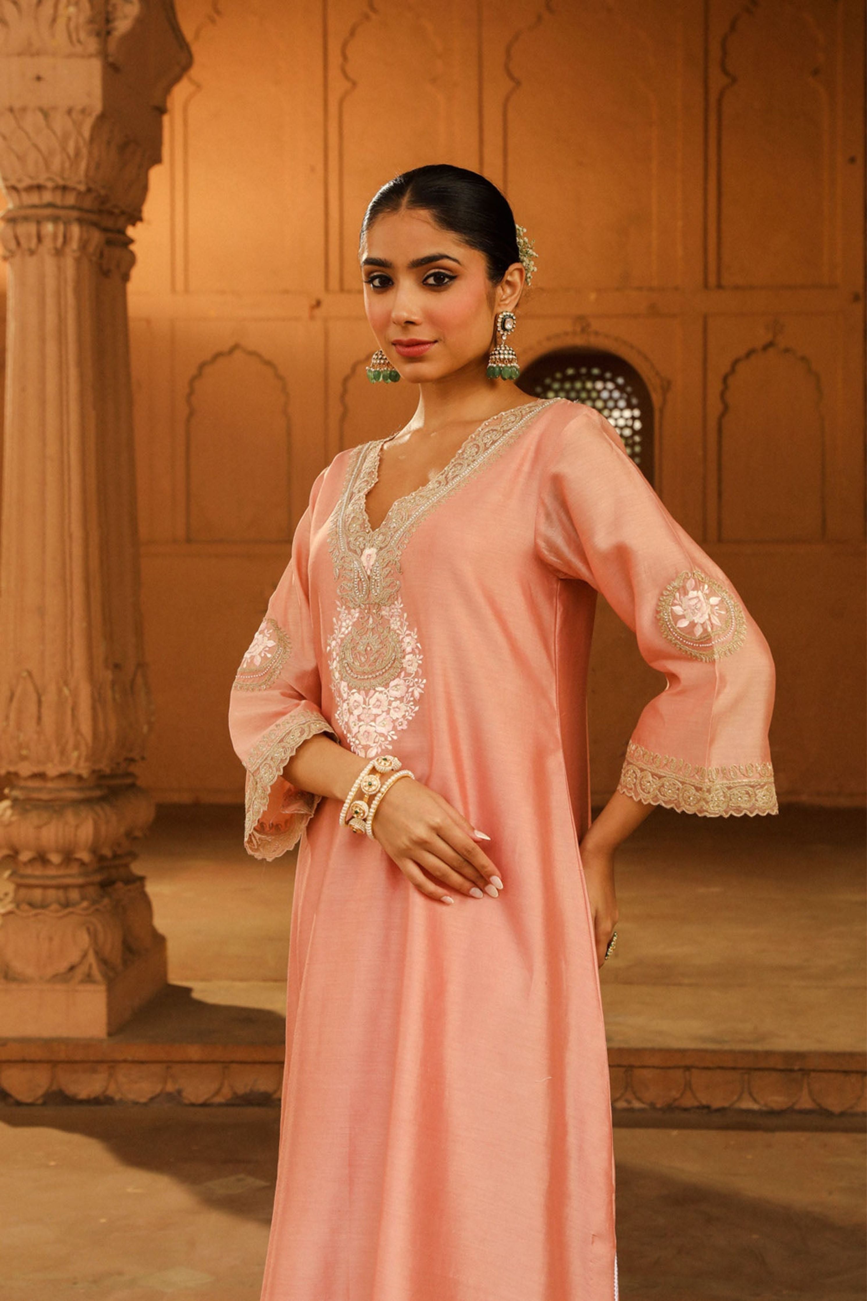 Sanvi Off Rose Long Choga With Salwar