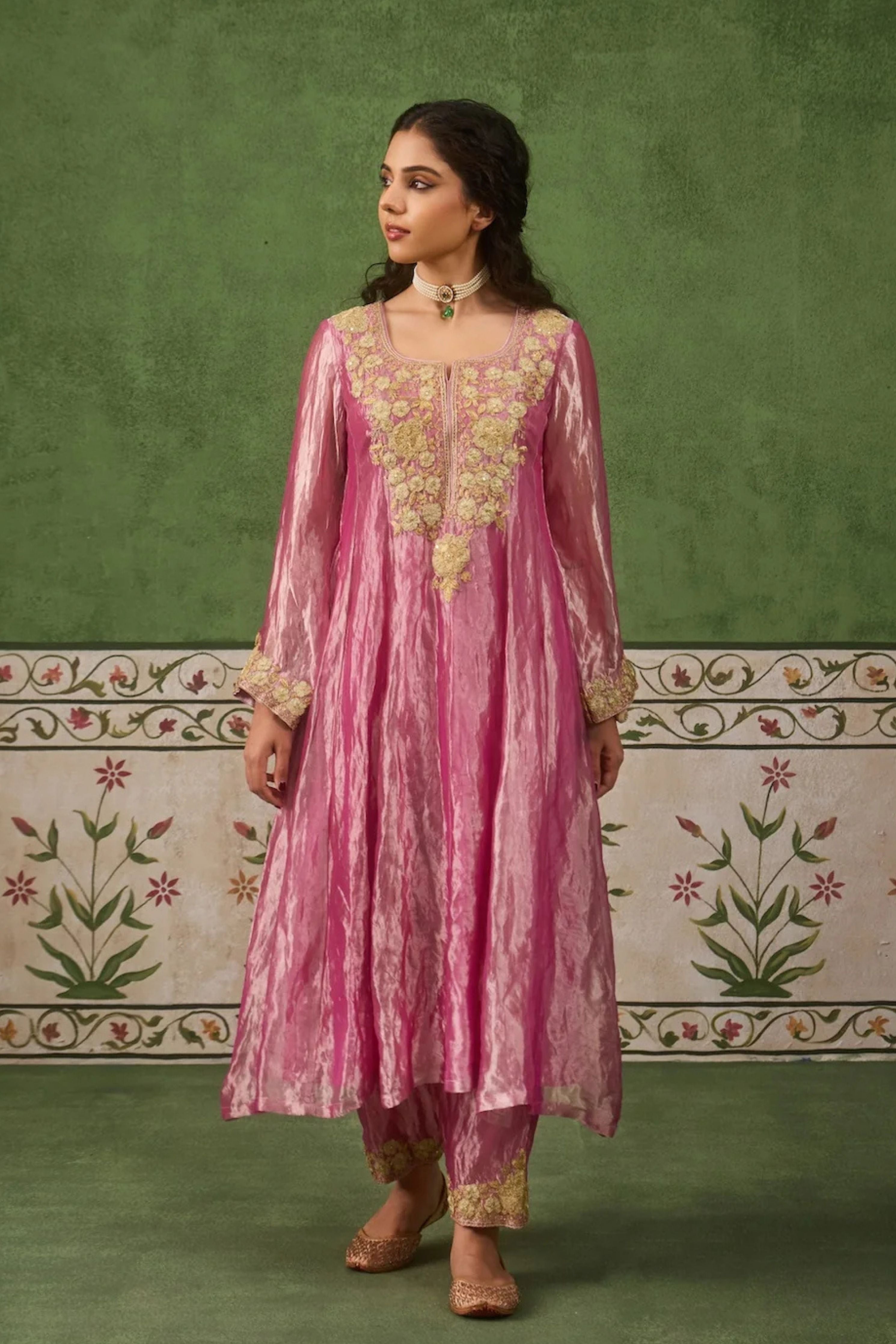 Reet Mauve Tissue Anarkali Kurta Set