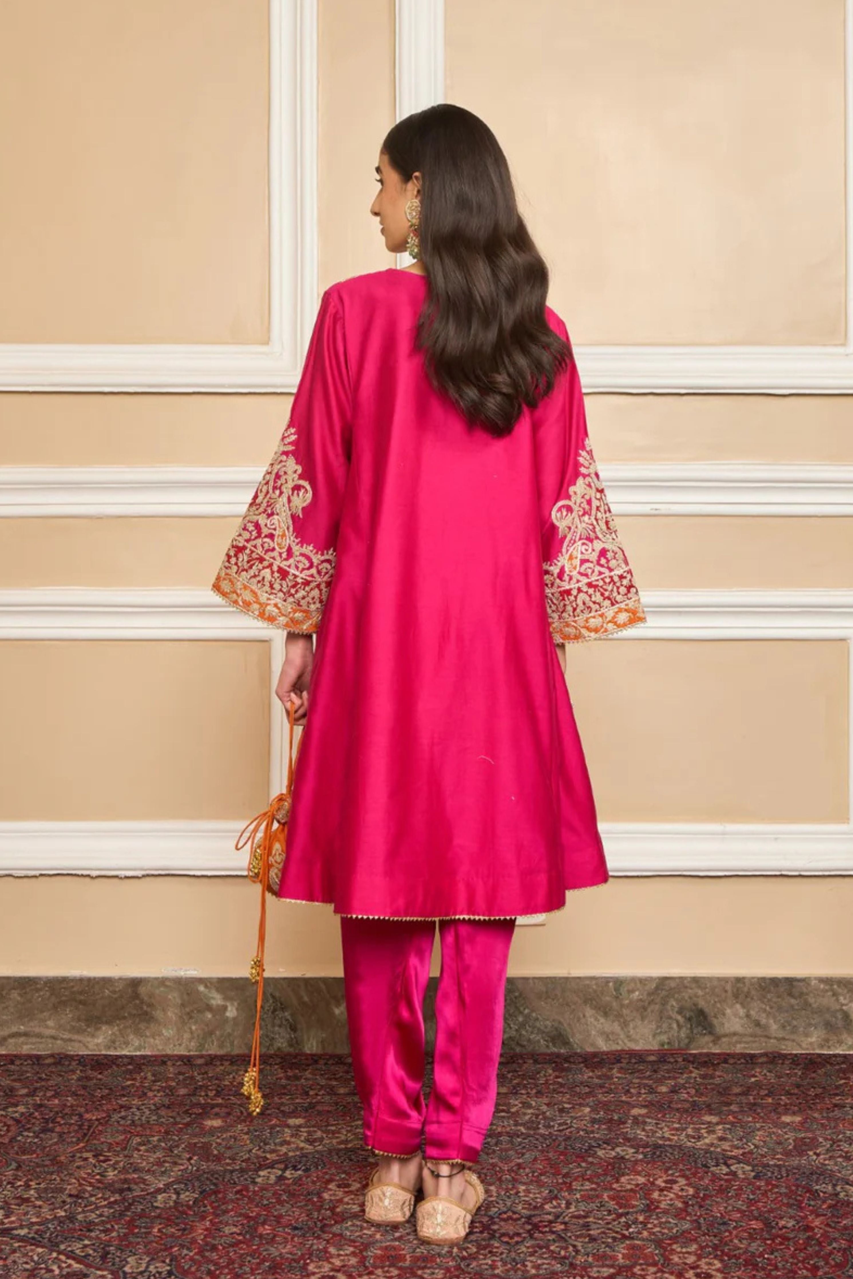 Mehrish Hotpink Short Kalidaar Choga With Salwar