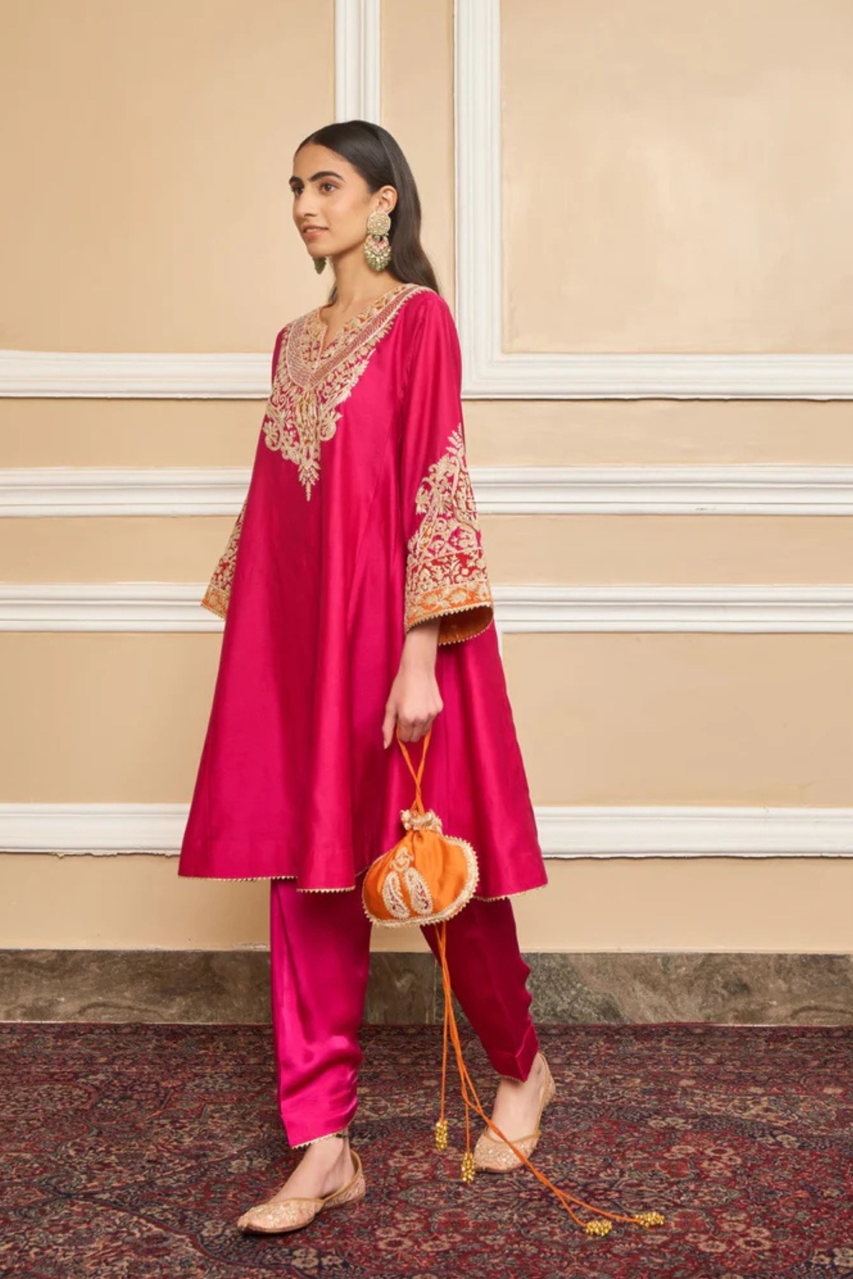 Mehrish Hotpink Short Kalidaar Choga With Salwar