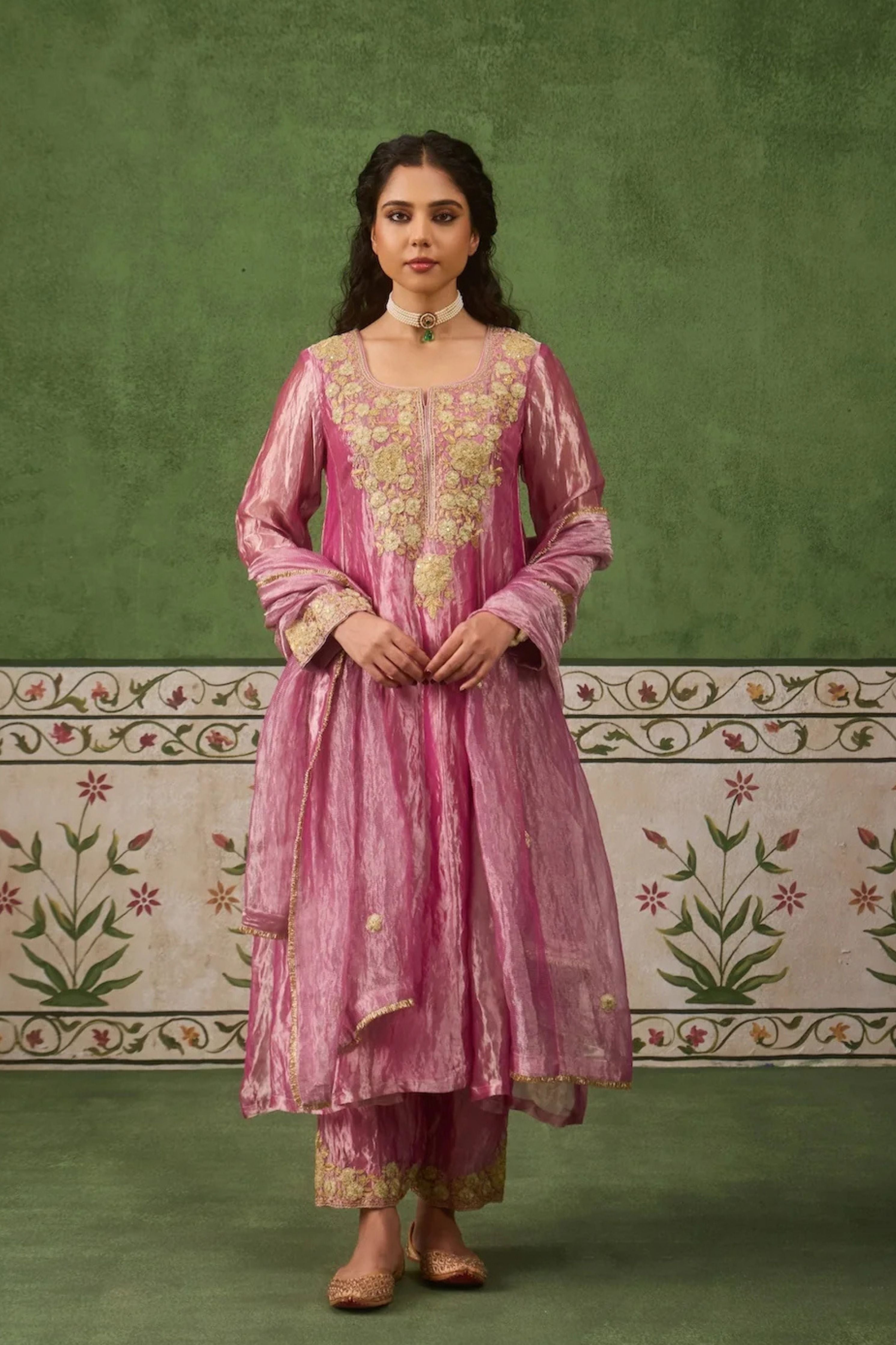 Reet Mauve Tissue Anarkali Kurta Set