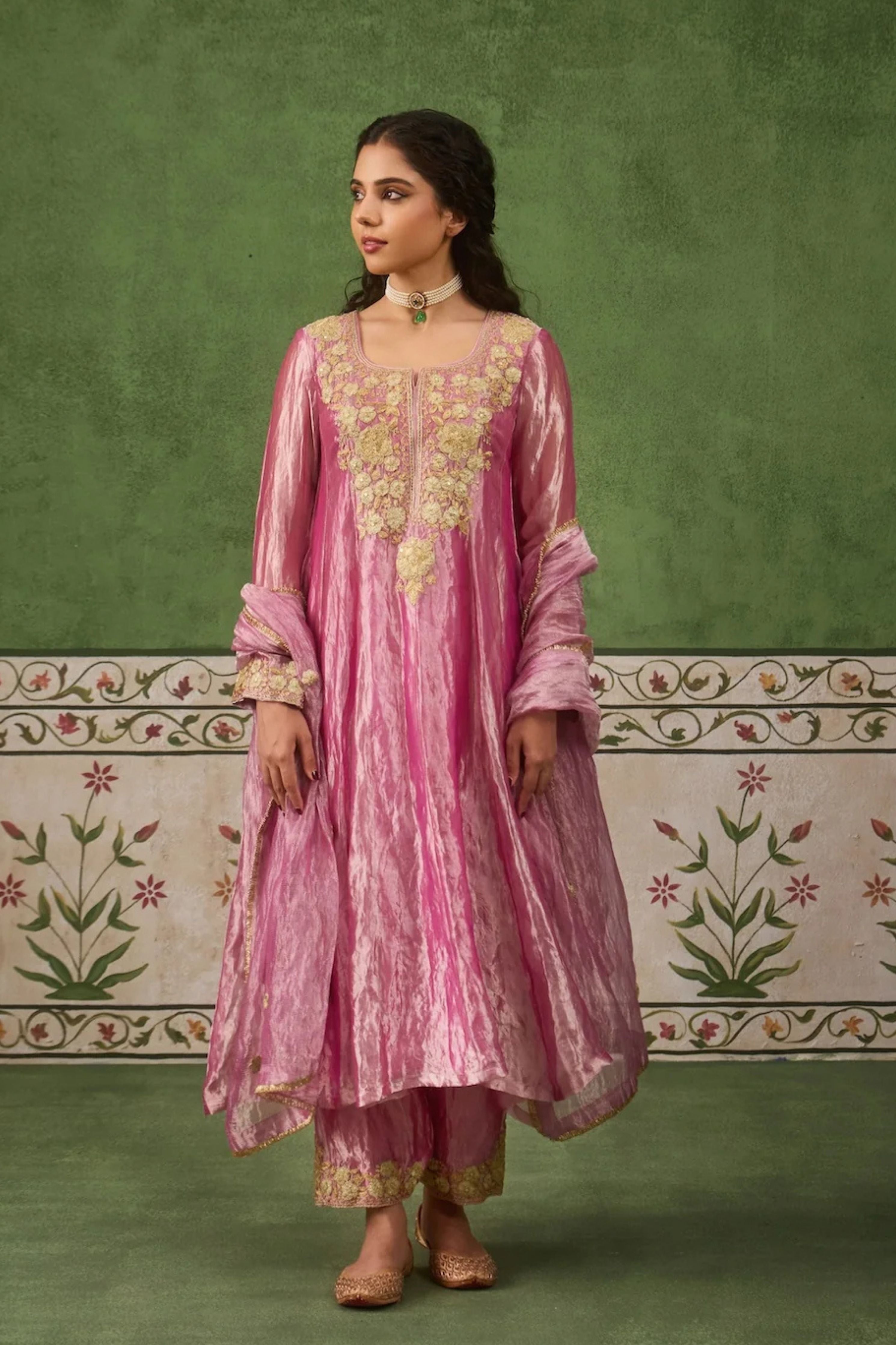 Reet Mauve Tissue Anarkali Kurta Set