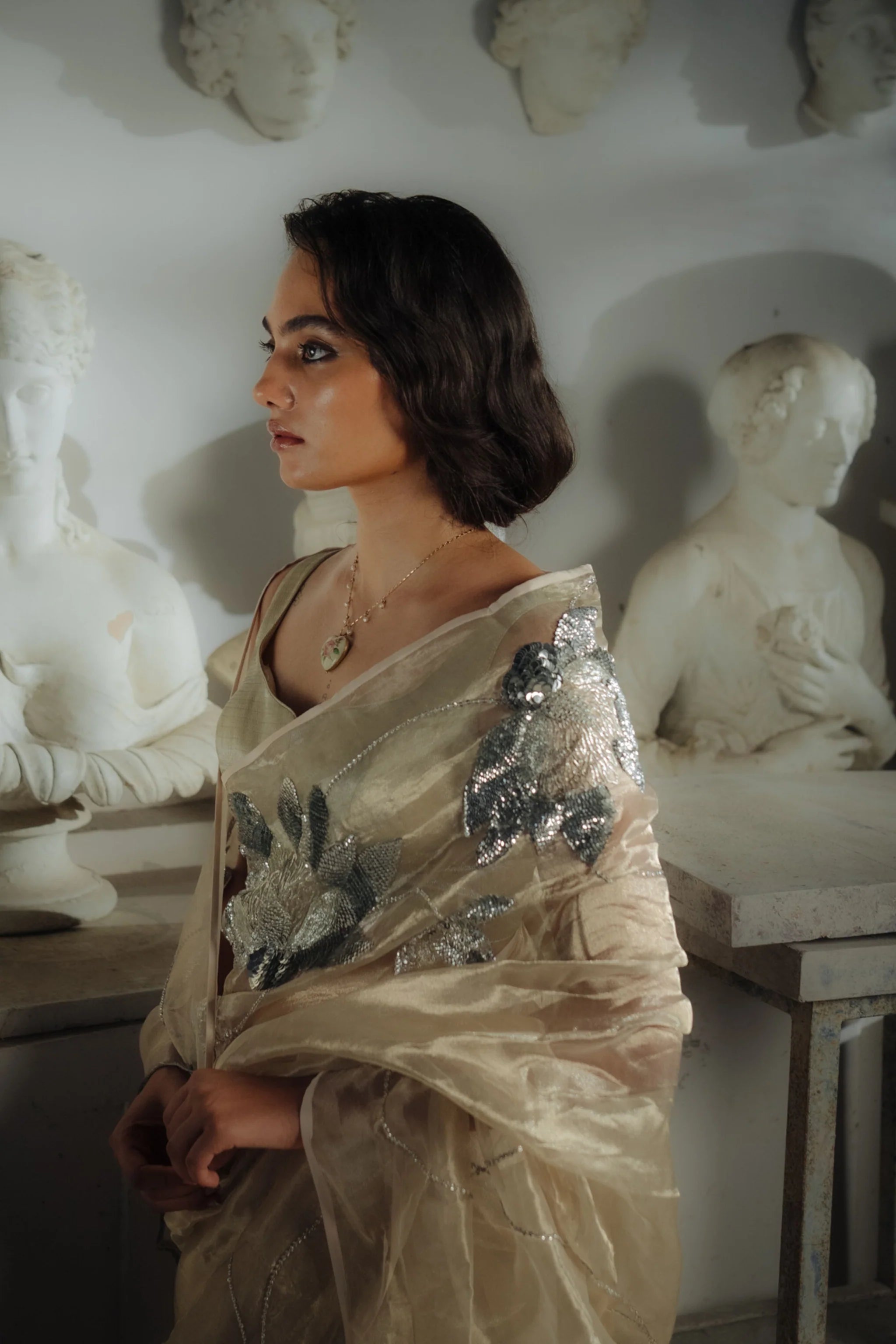 Lotus Silver Saree