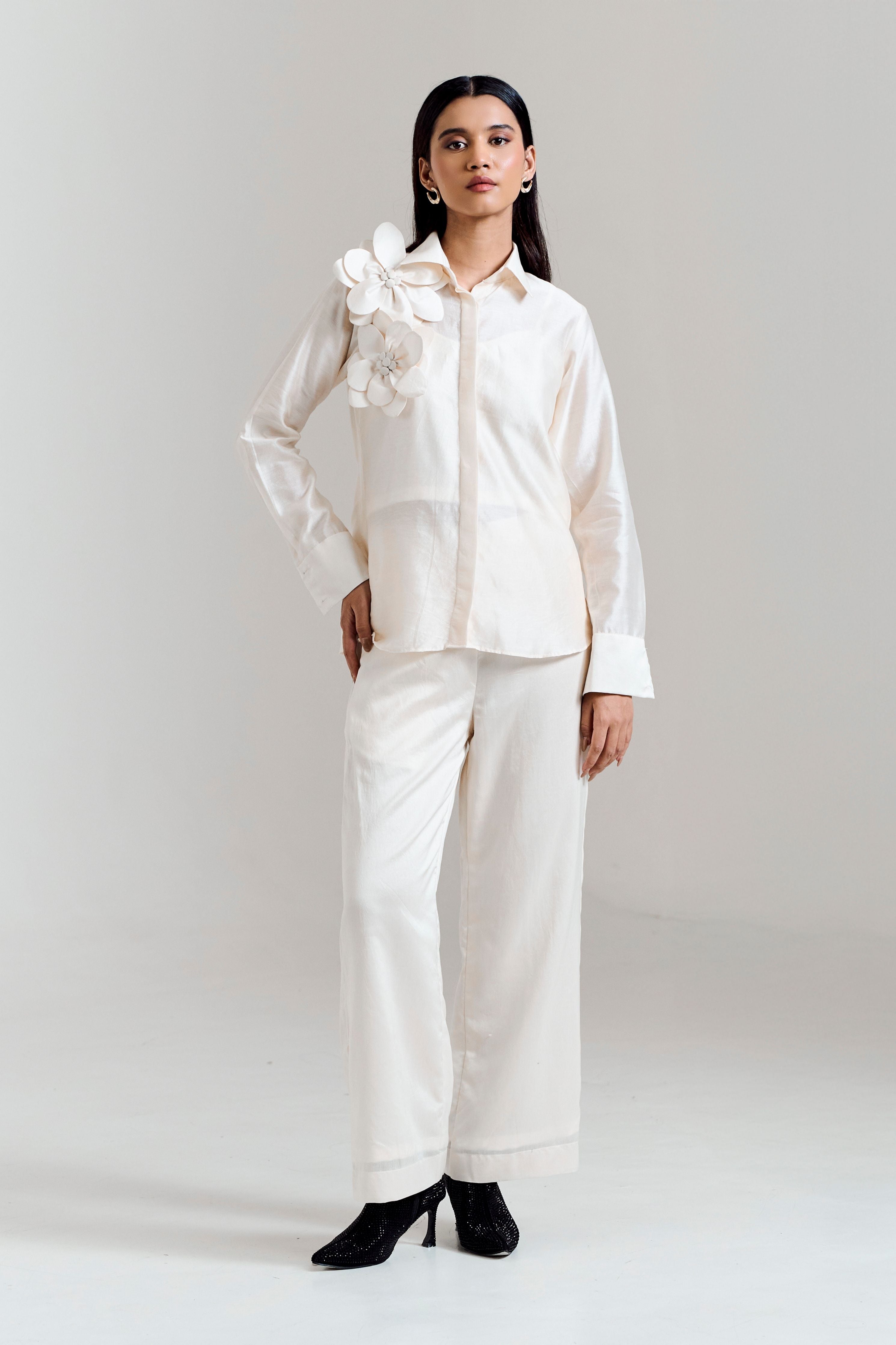 3D White Flower Co-Ord Set