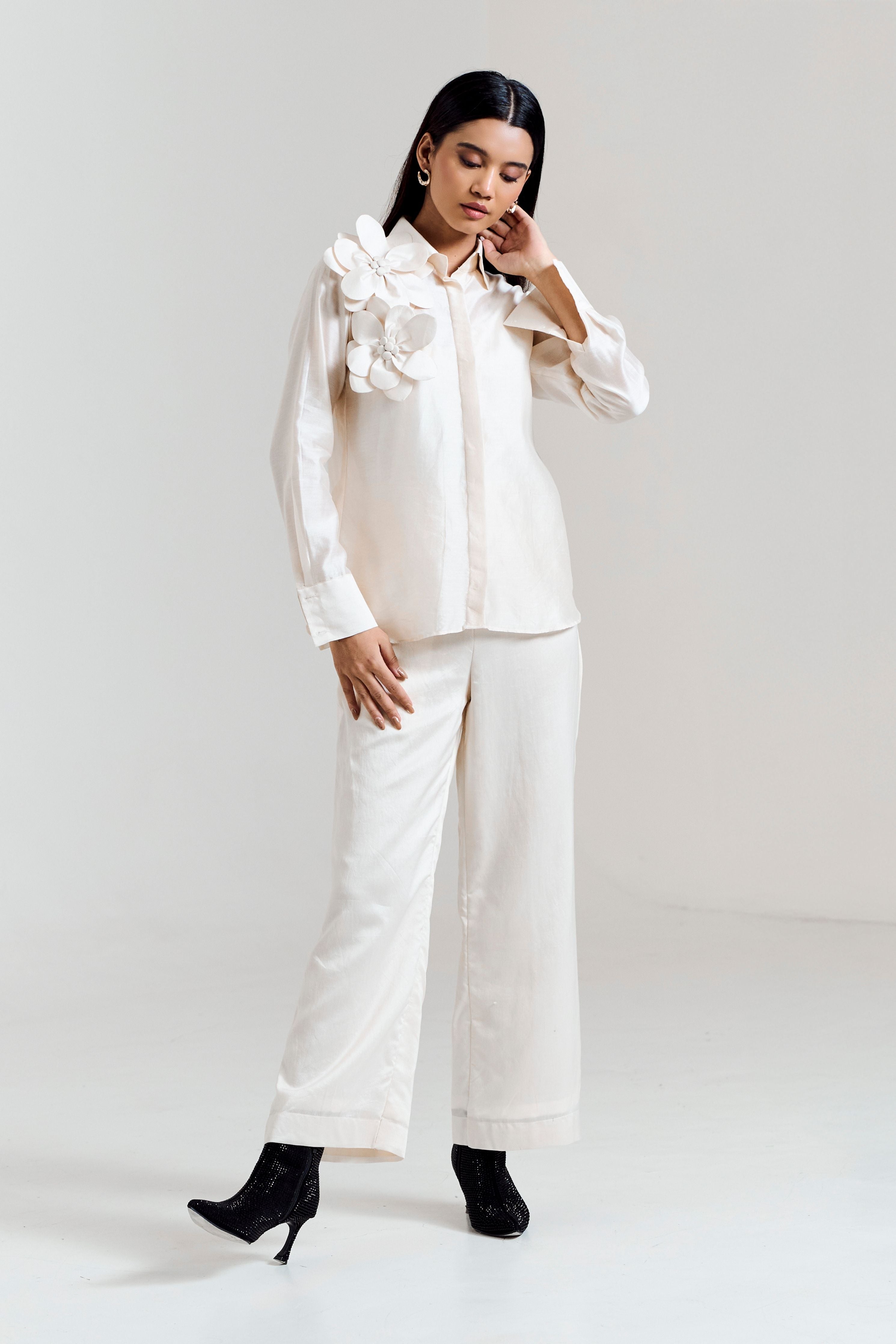 3D White Flower Co-Ord Set