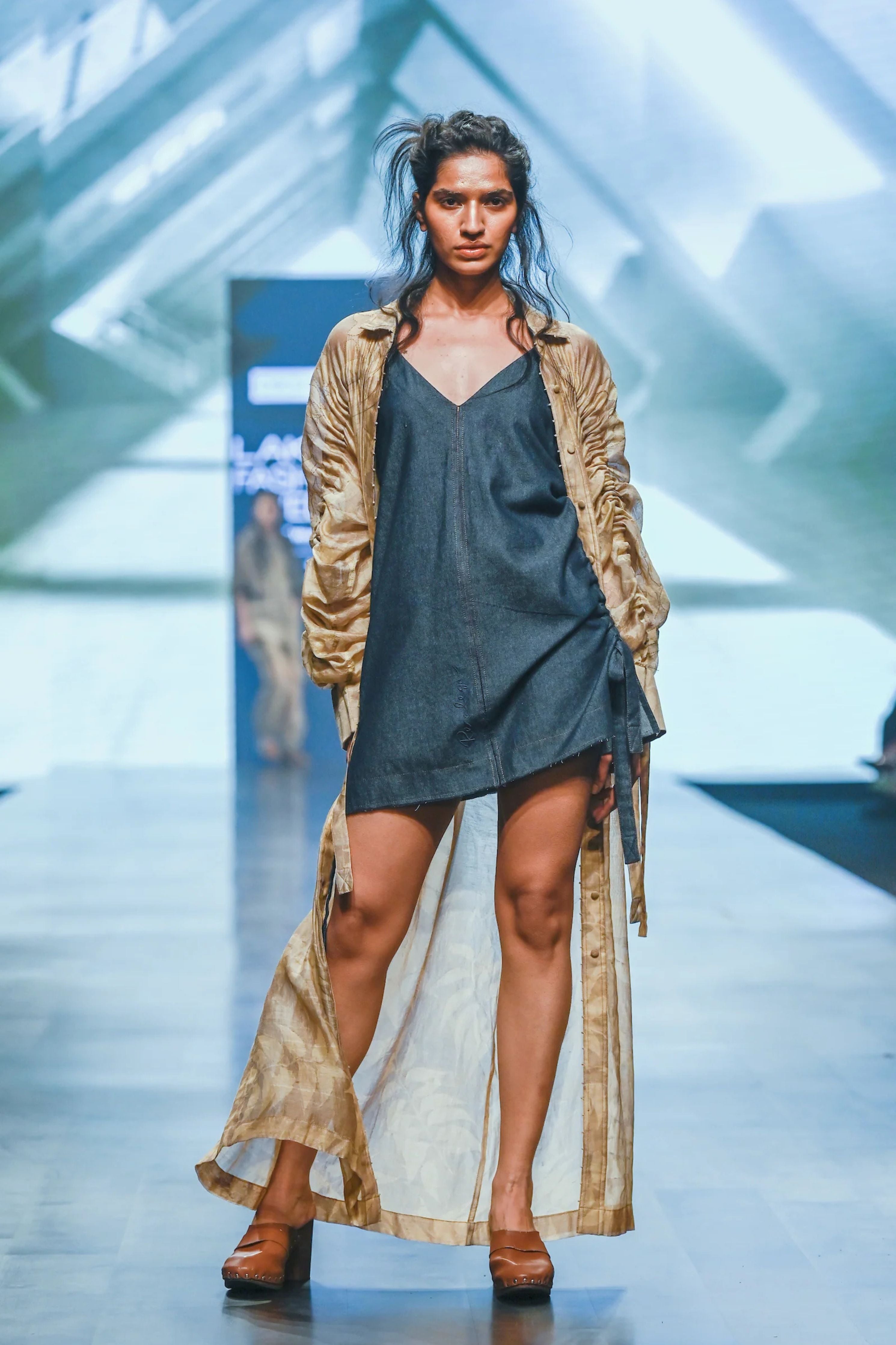 Sobhita Dhulipala In DENIM DRAWSTRING DRESS BLUE AND ECO PRINT BEIGE ROBE