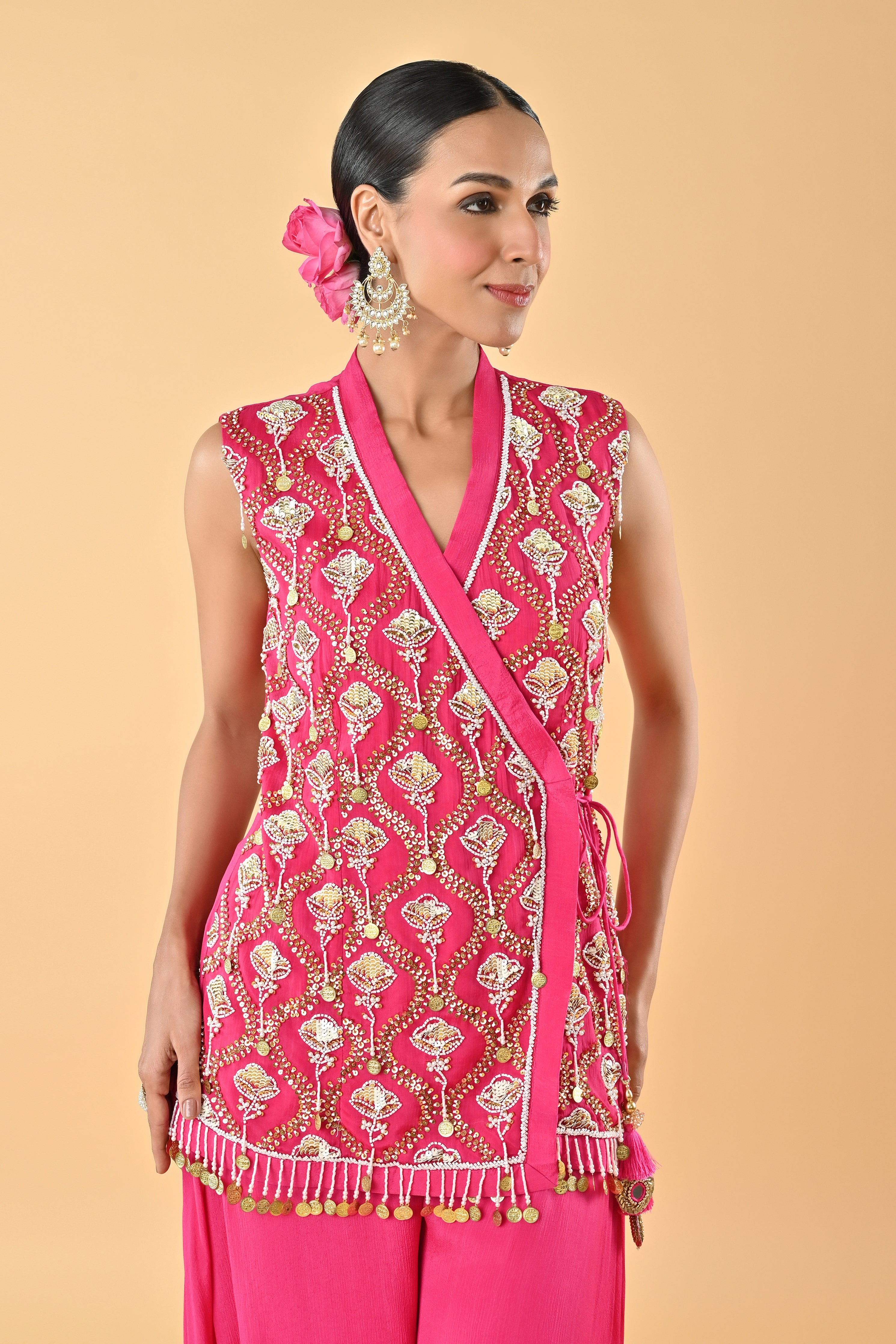 Pink Pearl Embroidered Tunic Set