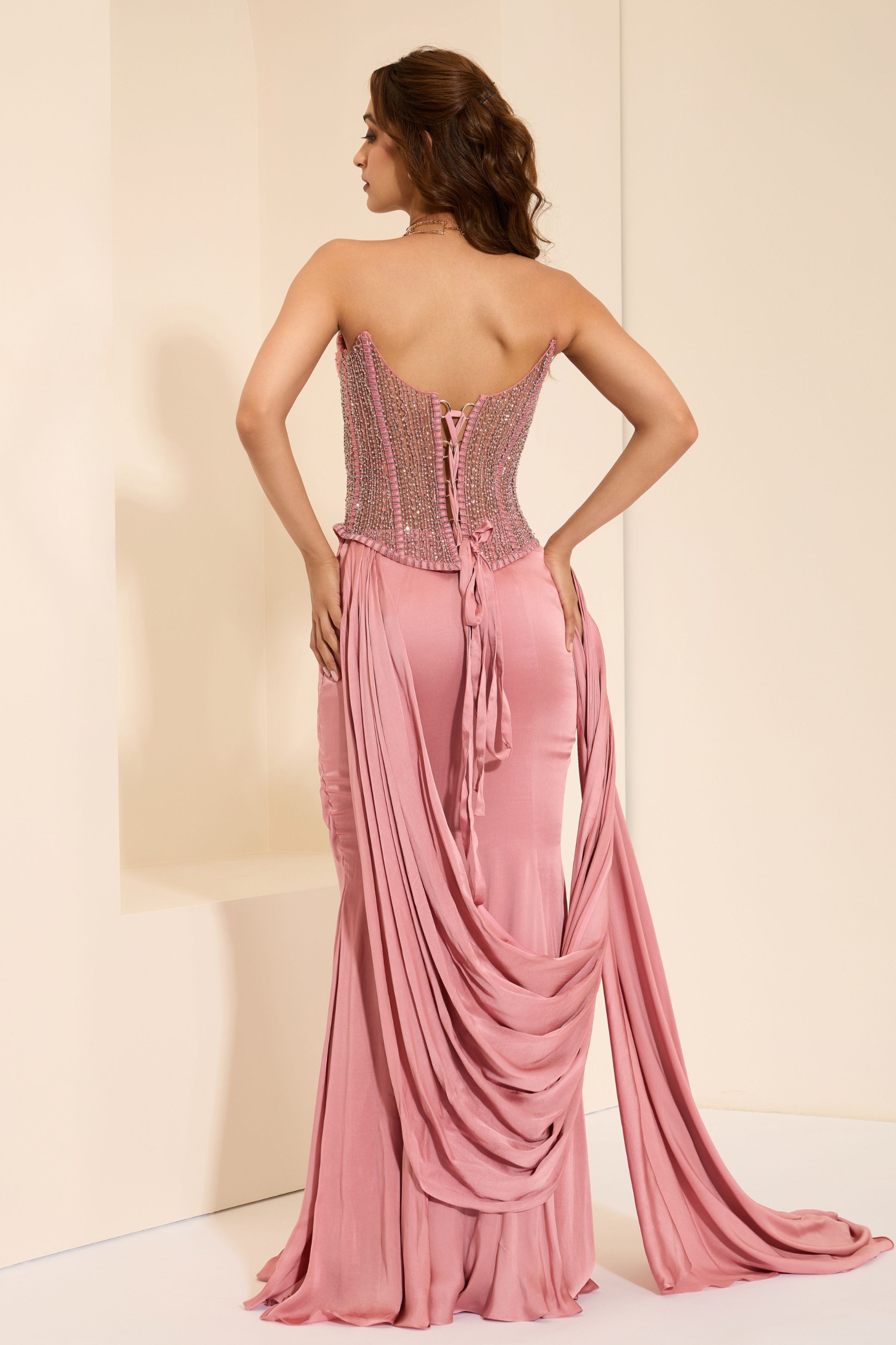 Champagne Rose Corset & Drape Set