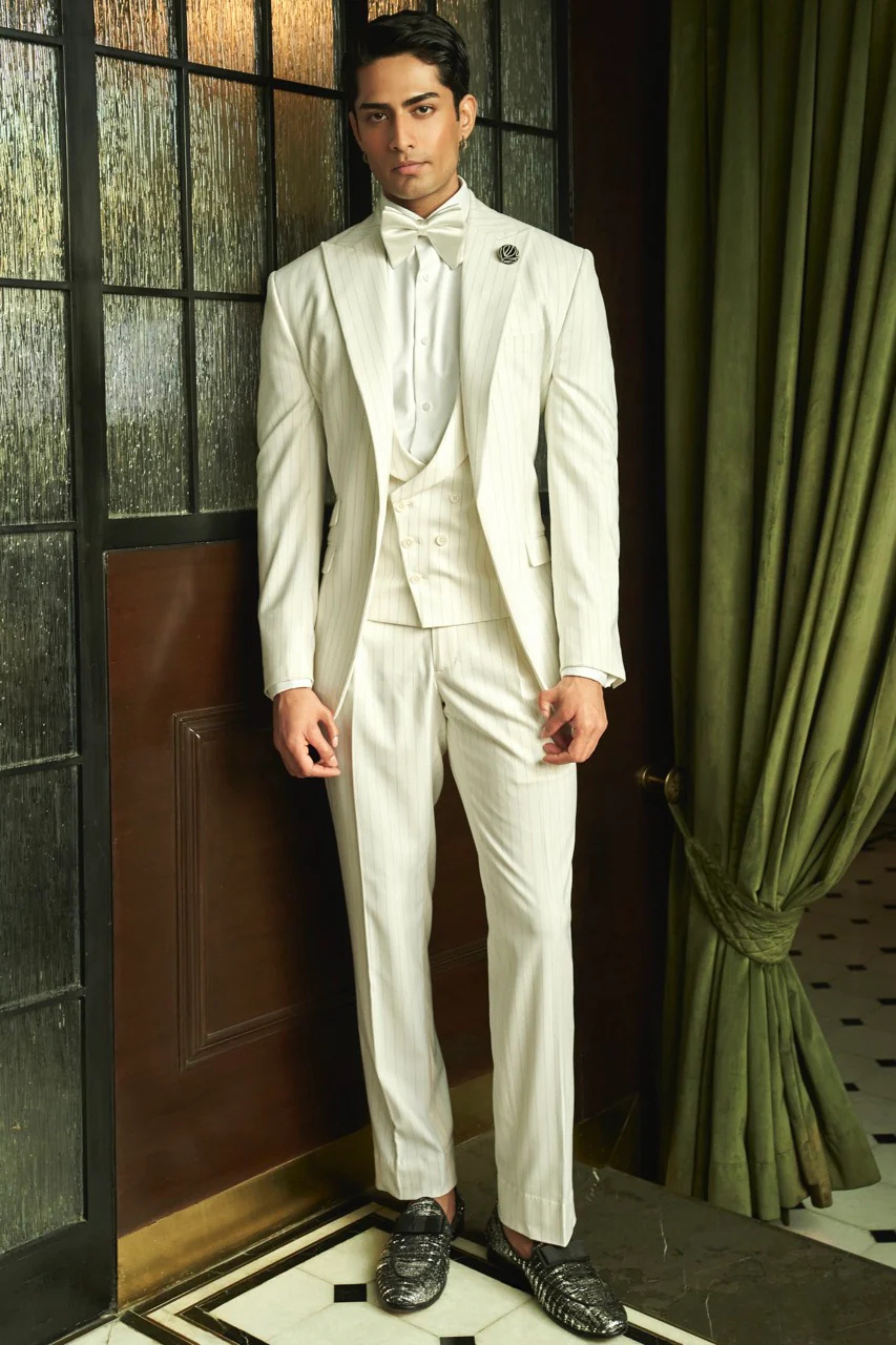 Emraan Hashmi in Off-White Pinstripe Ceremonial Ensemble