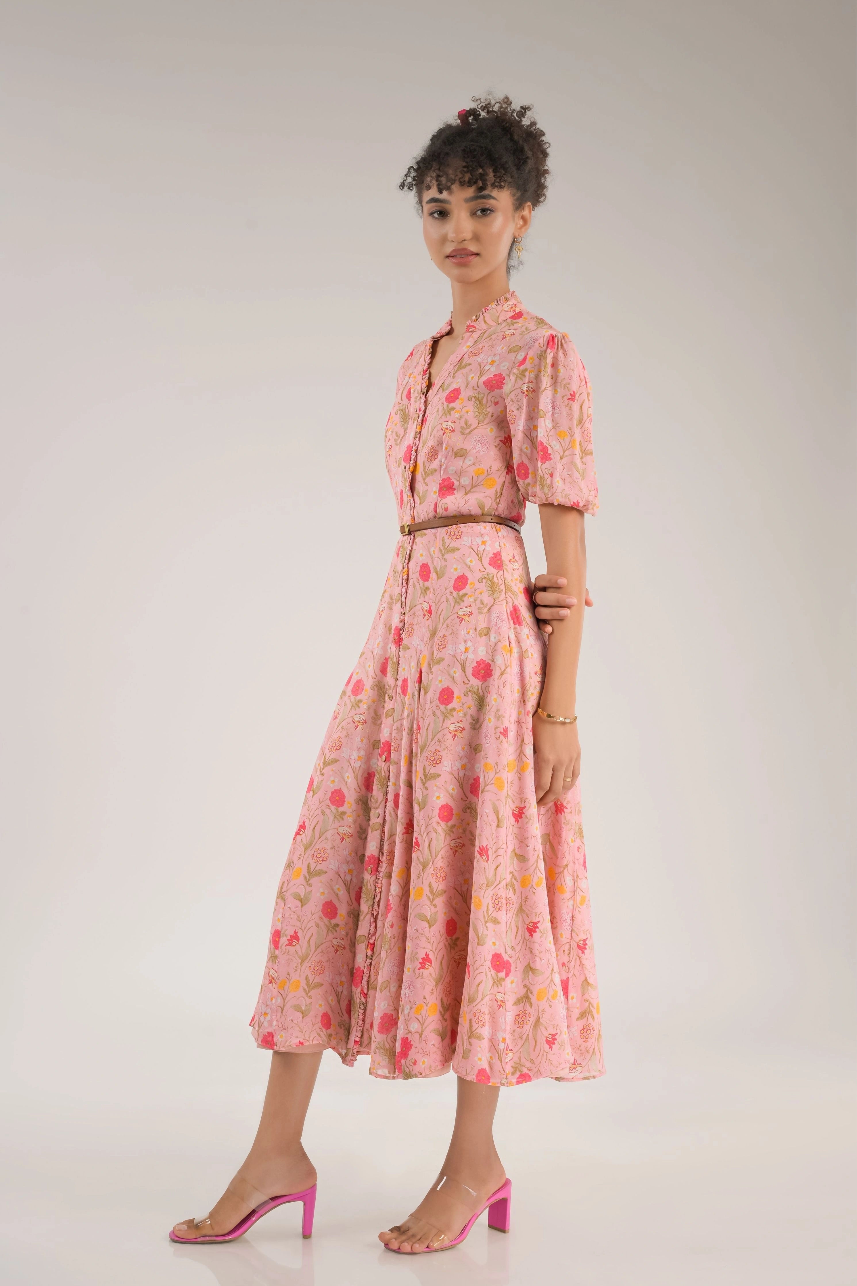 Dahlia Pink Floral Midi Dress