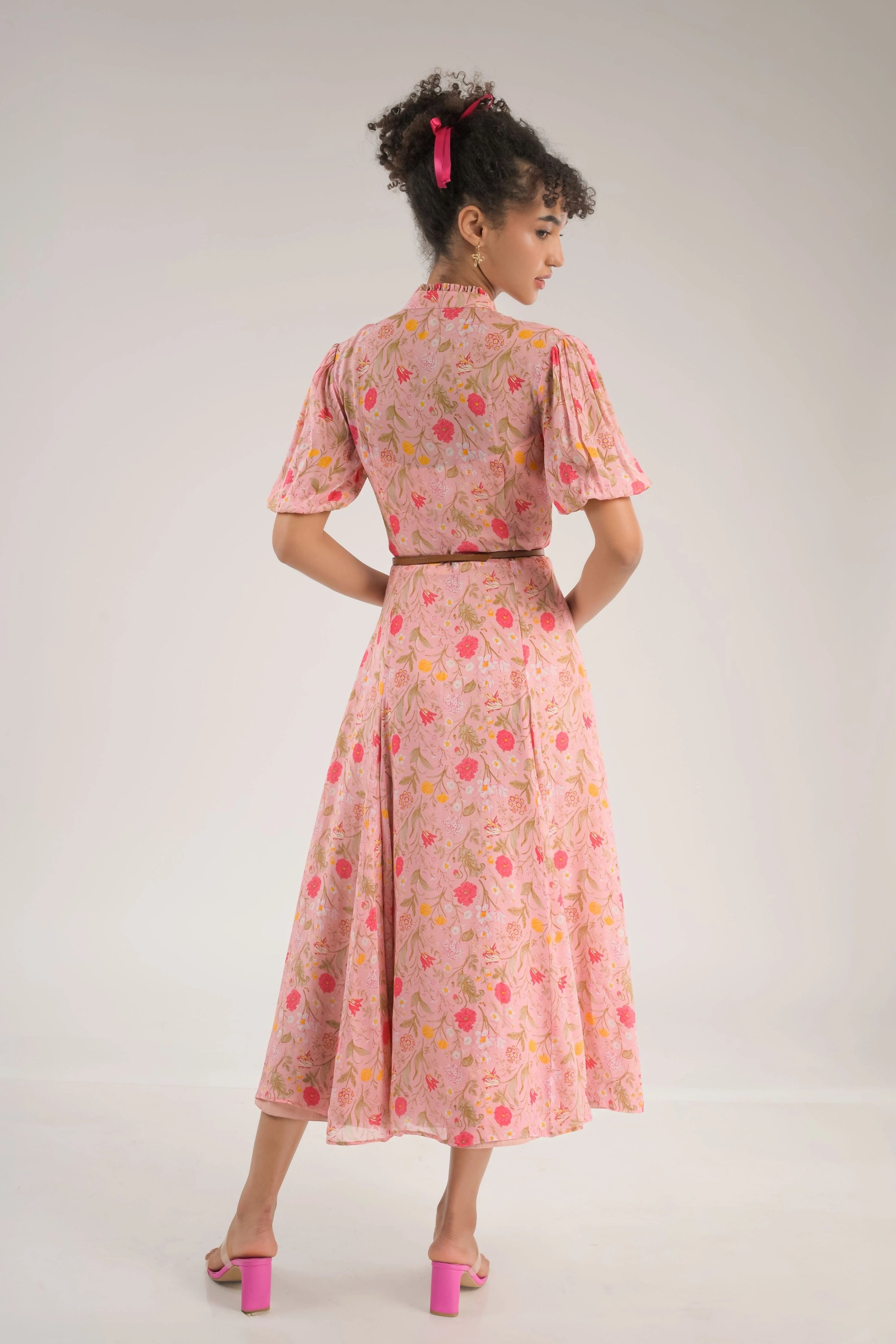Dahlia Pink Floral Midi Dress
