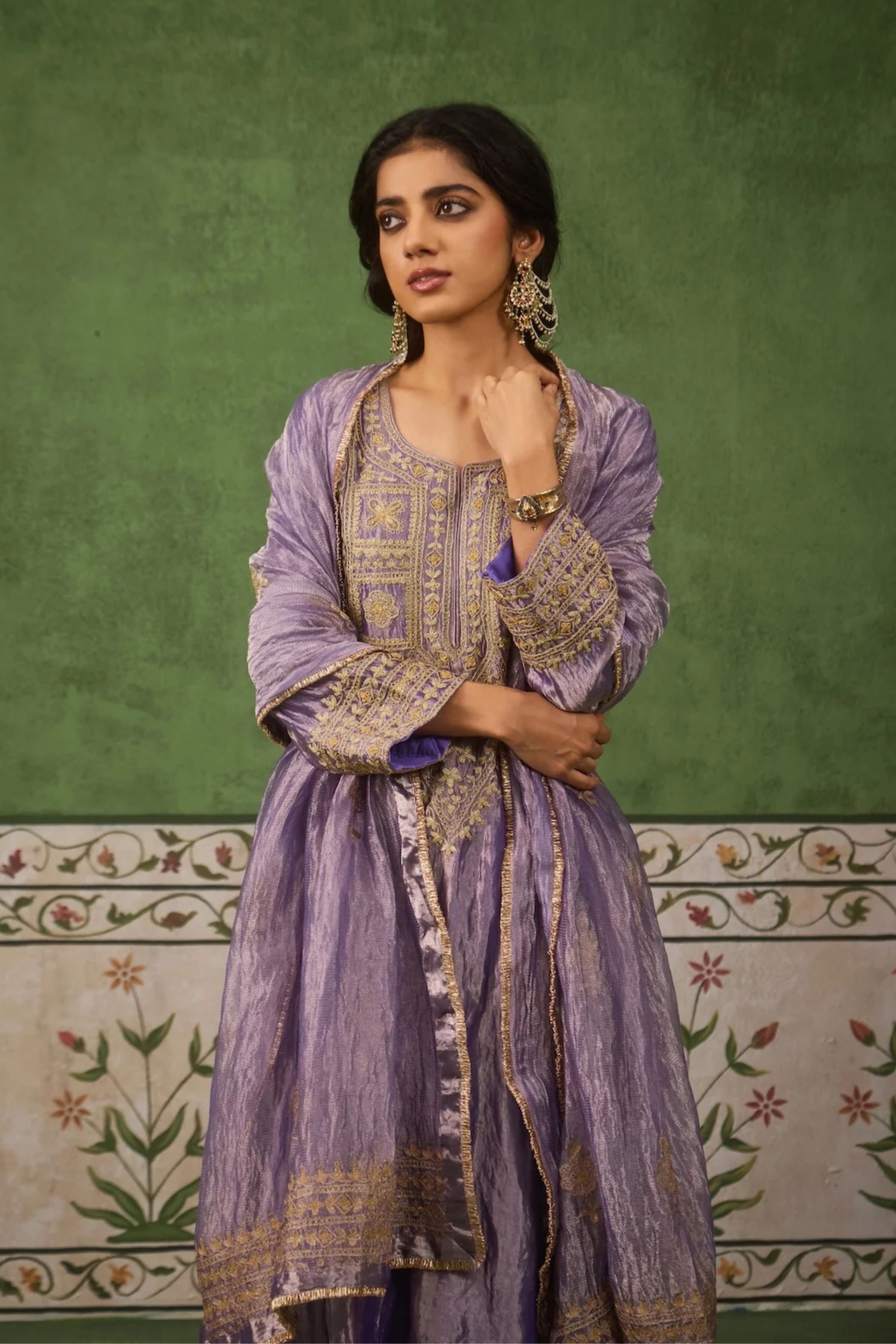 Reet Lilac Tissue Anarkali Kurta Set
