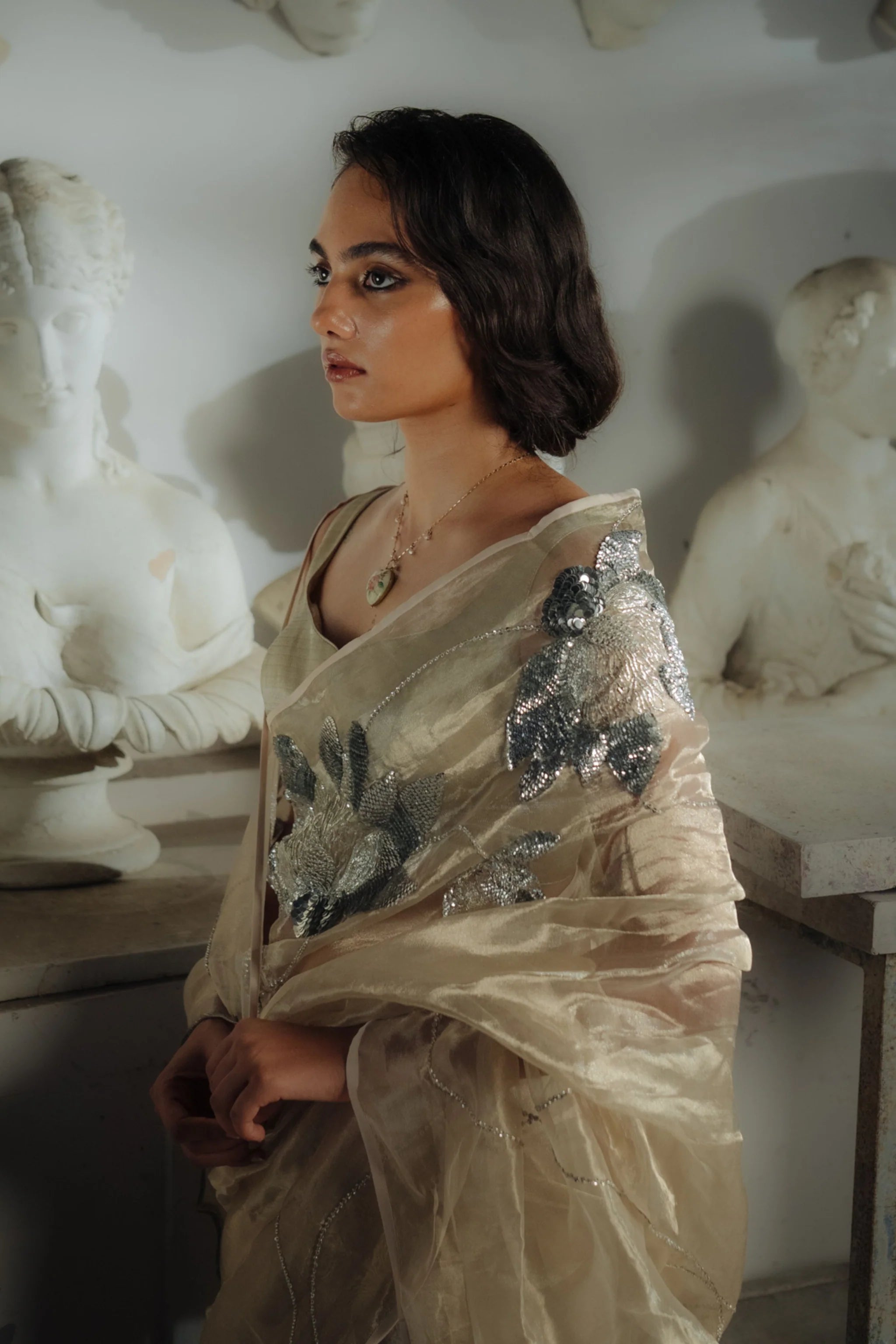Lotus Silver Saree
