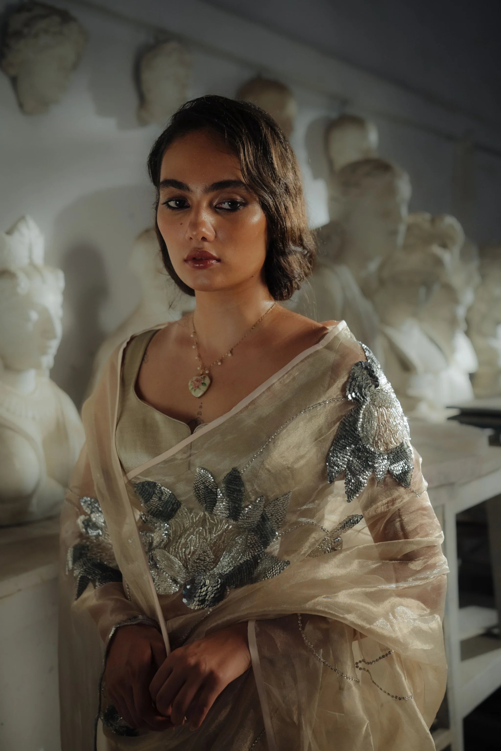 Lotus Silver Saree
