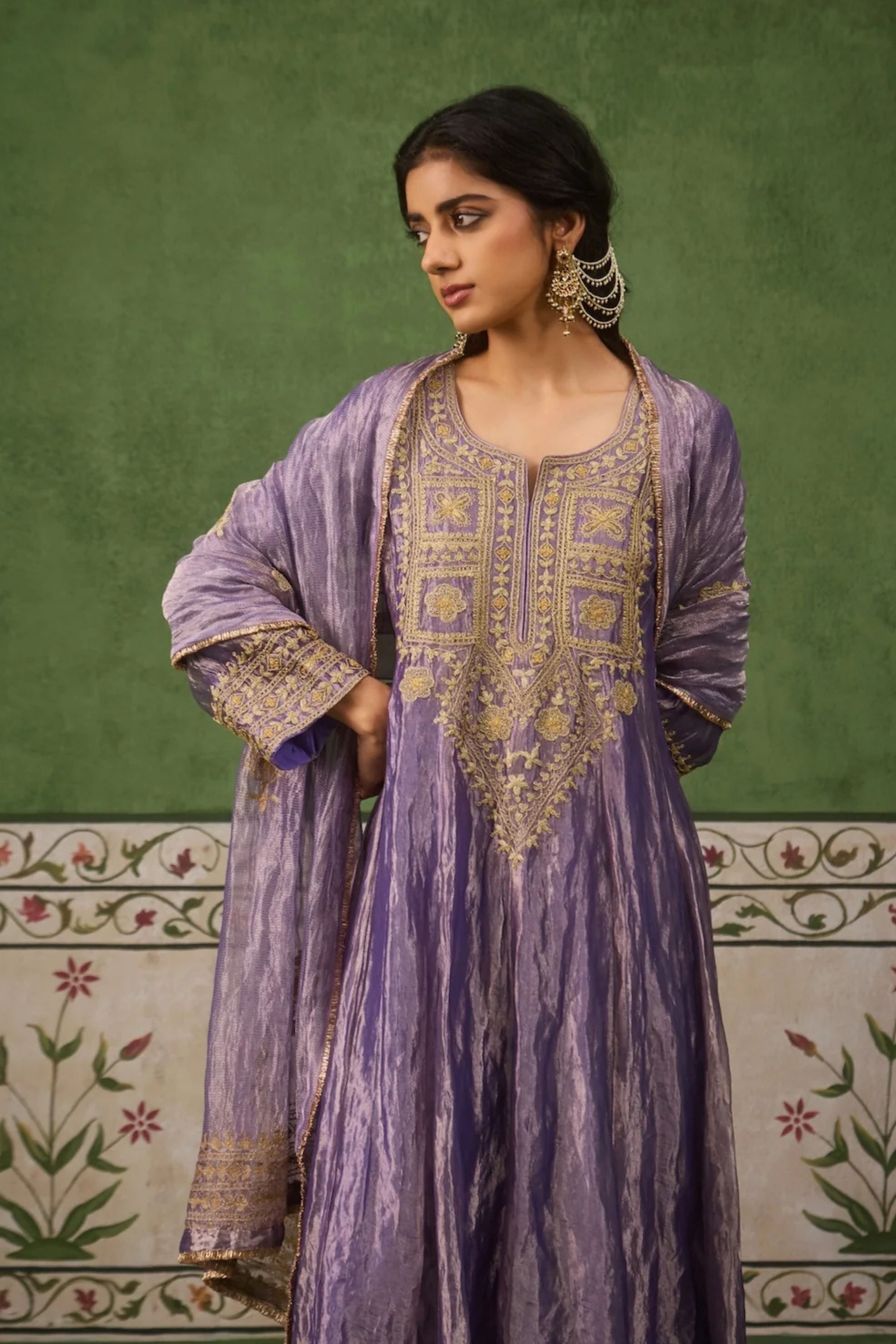 Reet Lilac Tissue Anarkali Kurta Set