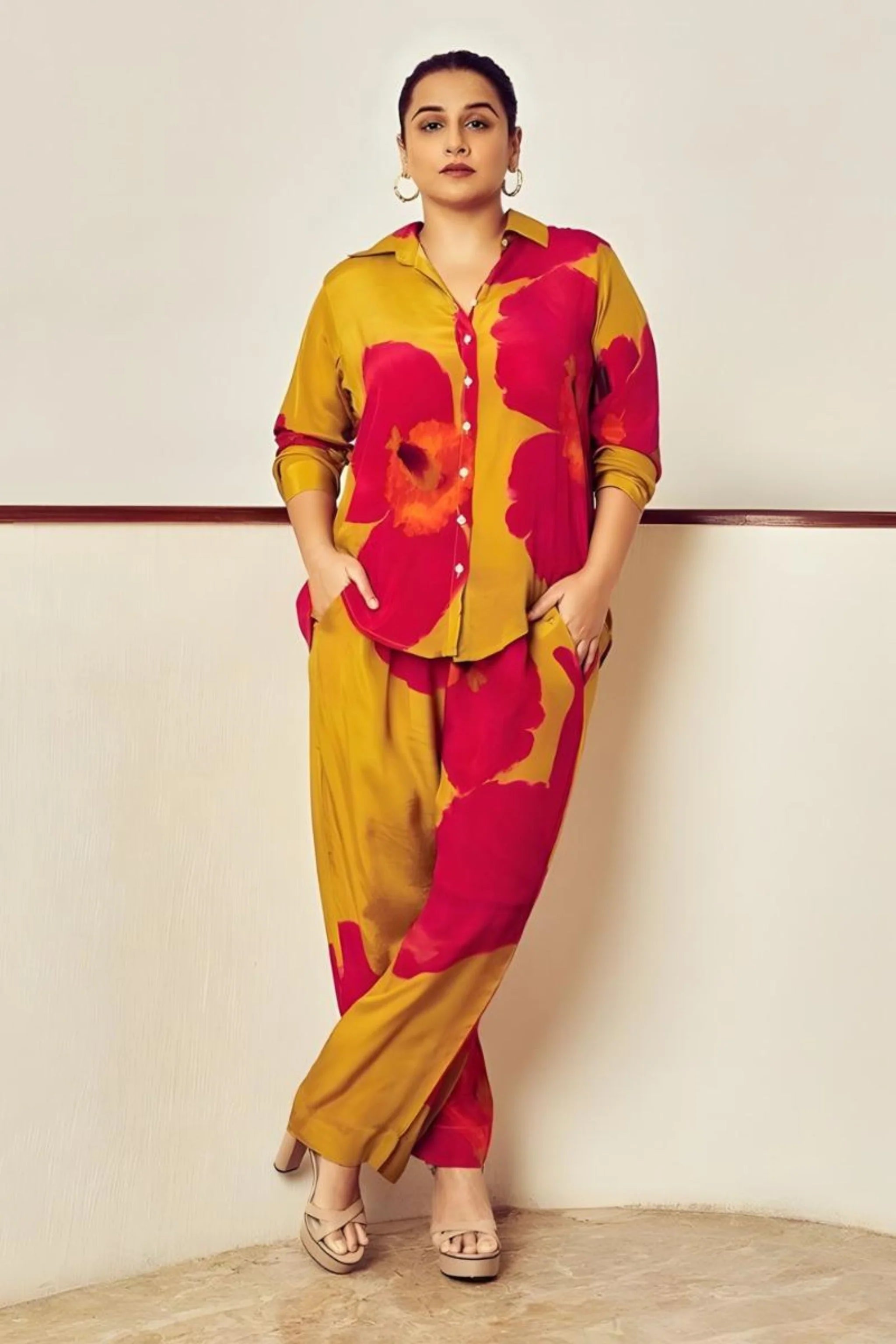 Vidya Balan in Pink Poppies Co-Ord Set