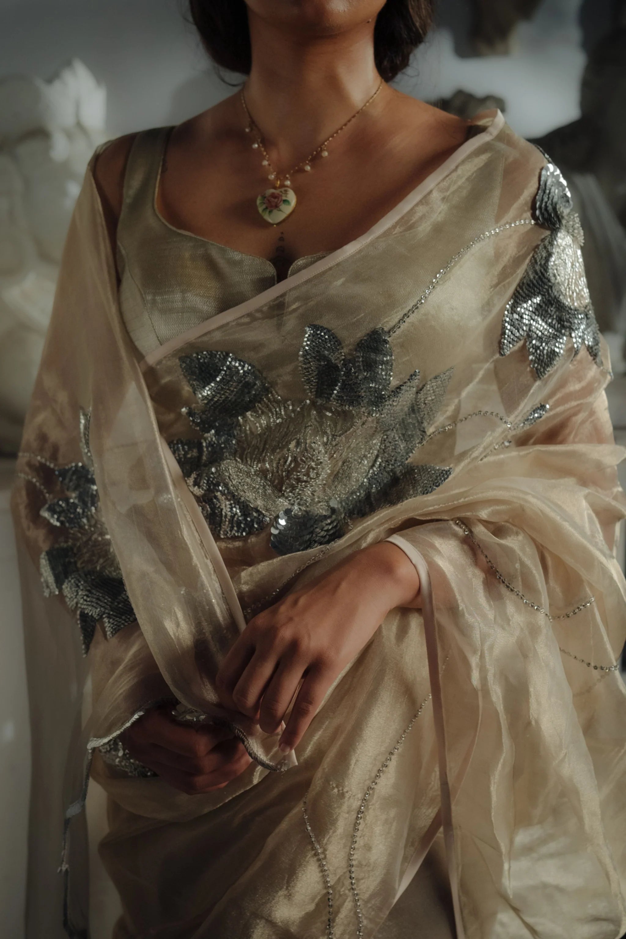 Lotus Silver Saree