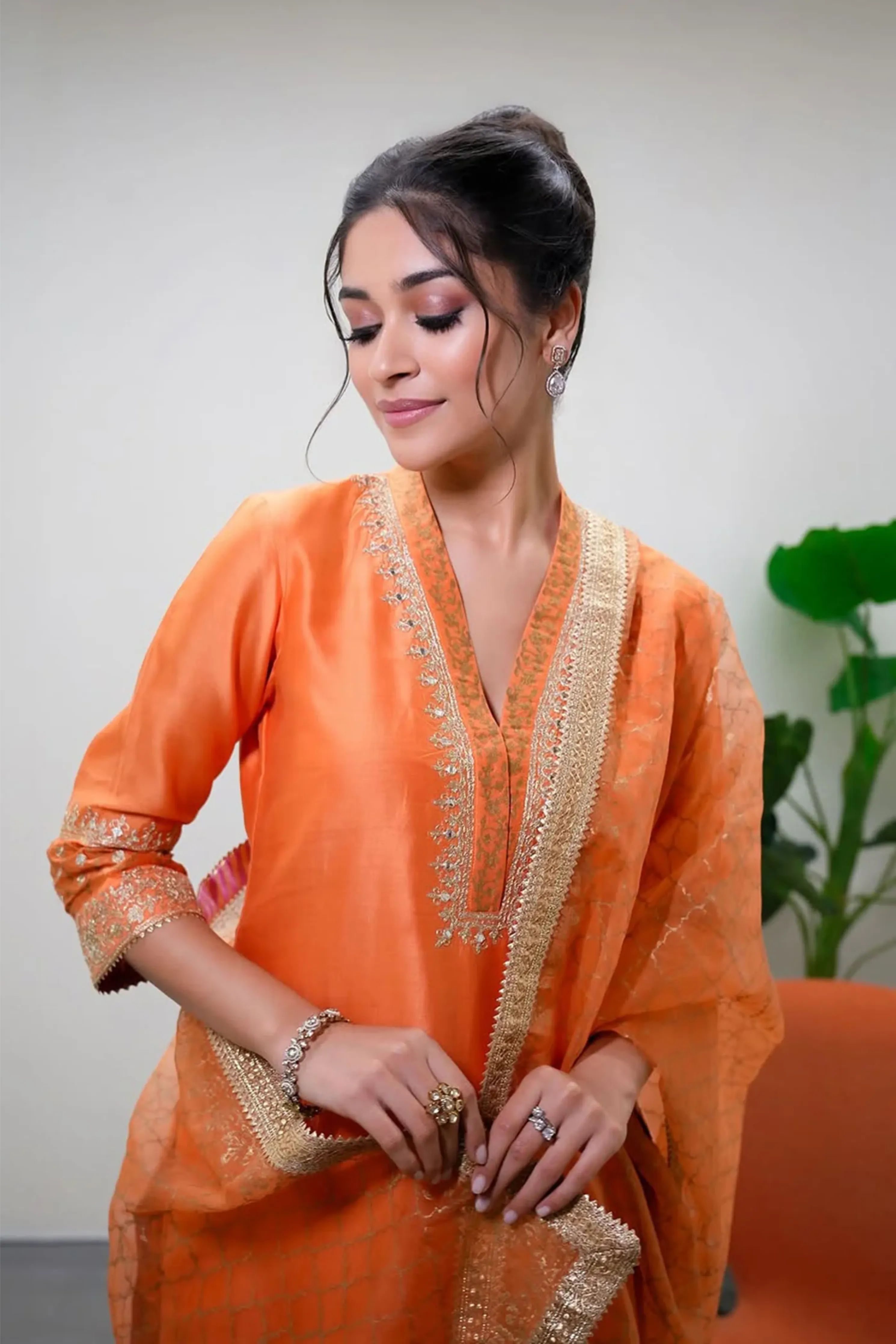 Nandini Gupta In Faheeda Tangerine Orange Kurta Set