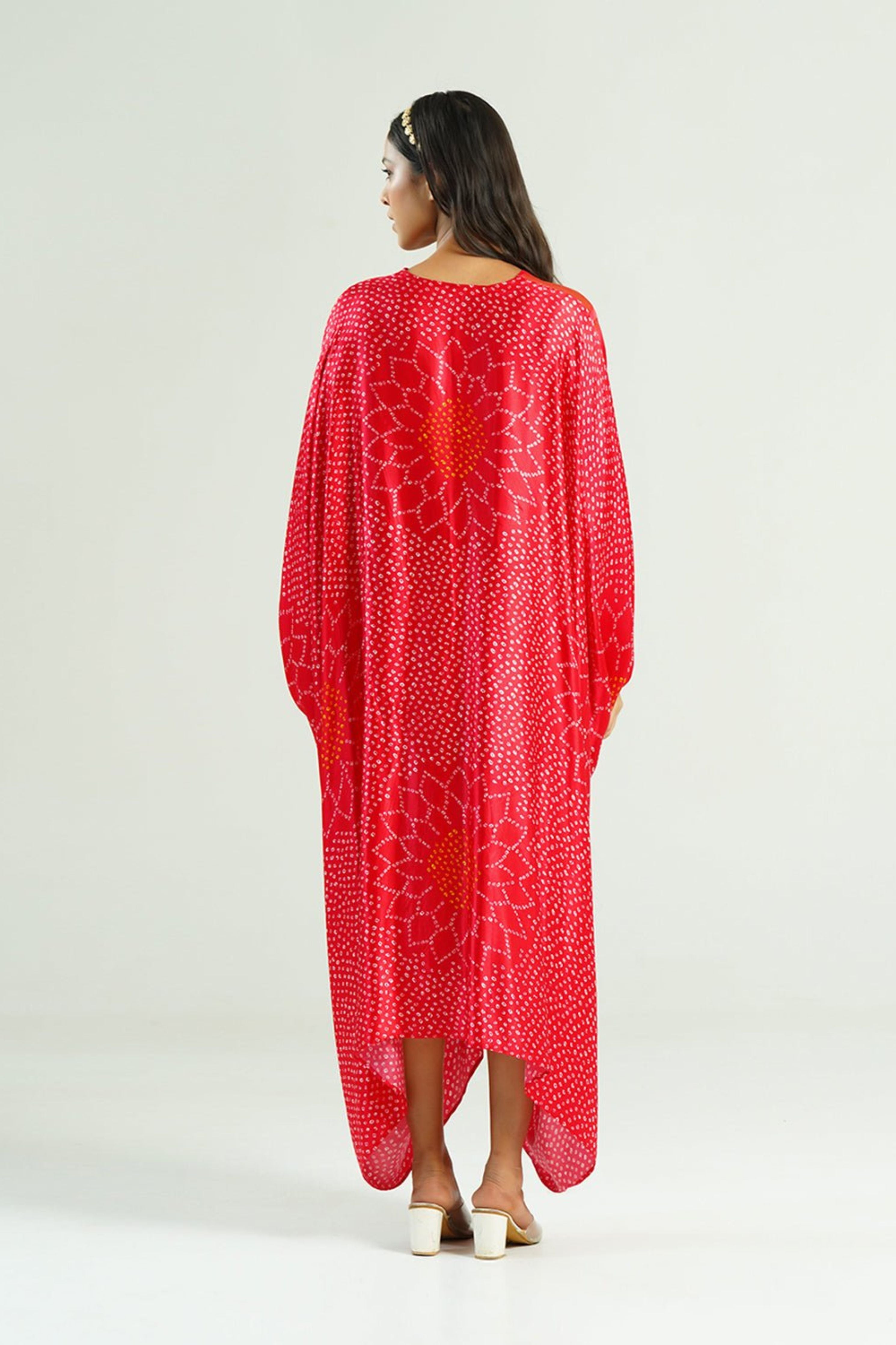 Kaftan Bandhej Red Gold