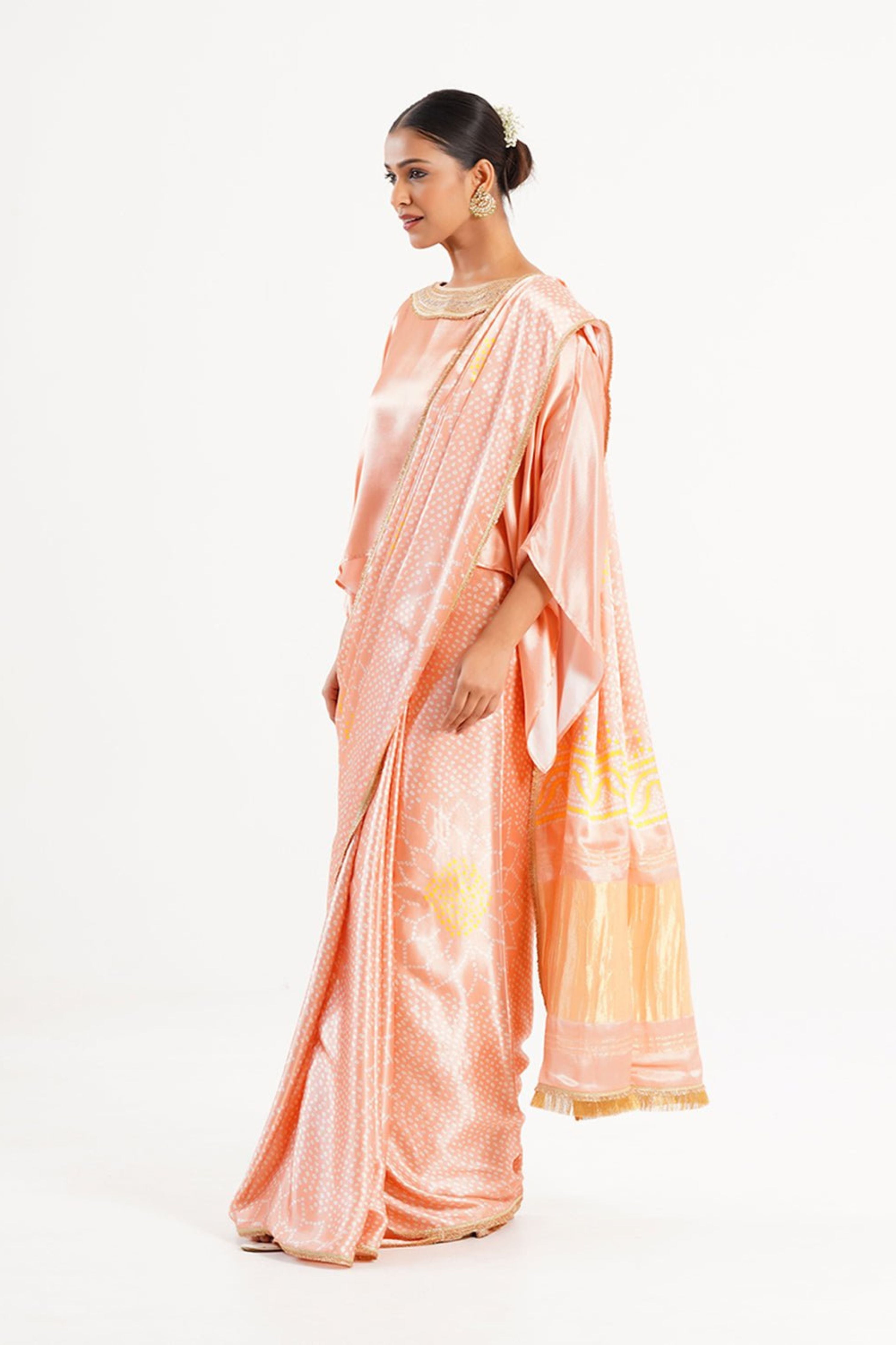 Saree Bandhej Mixology Blush Pink Gold