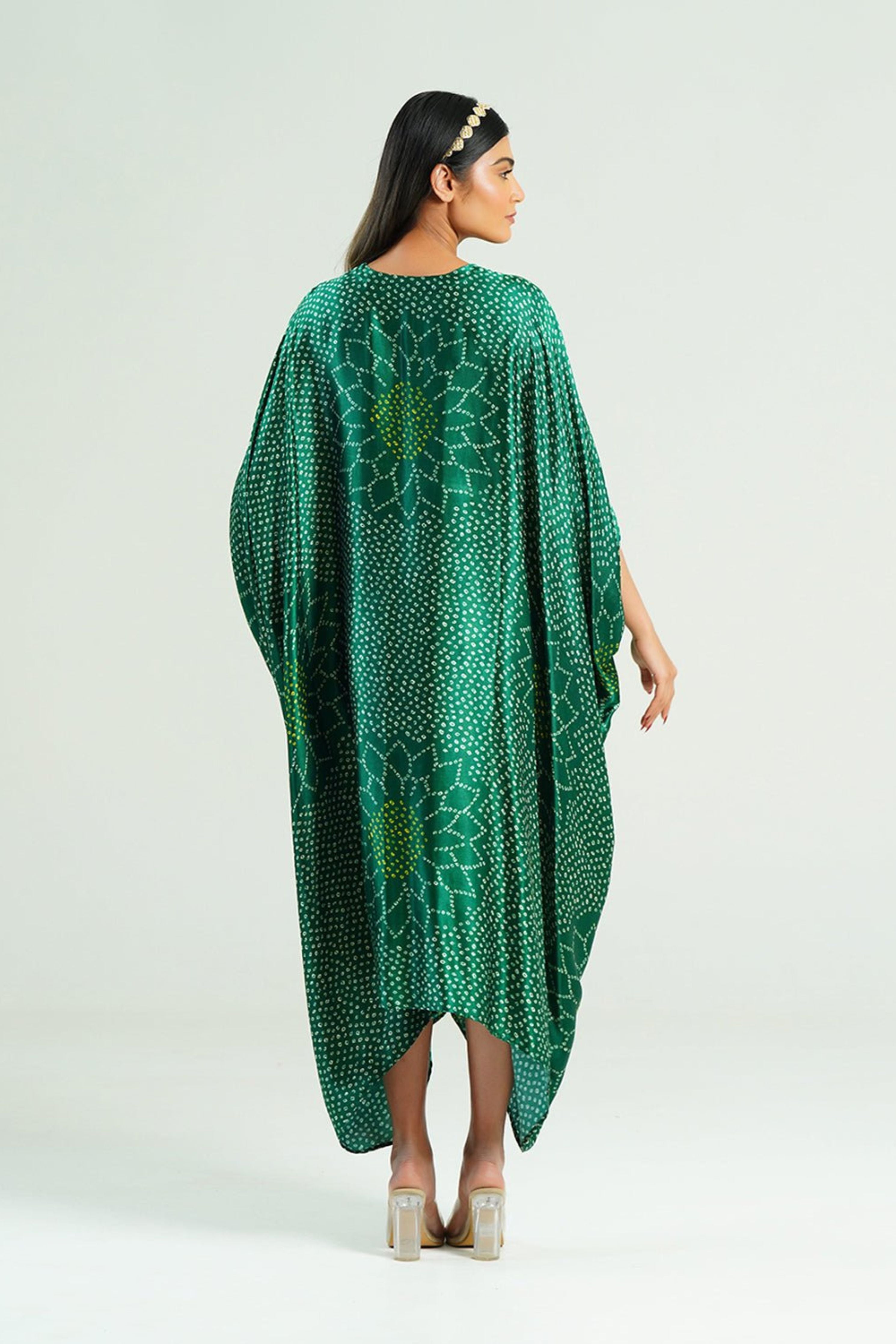 Kaftan Bandhej  Emerald Green Gold