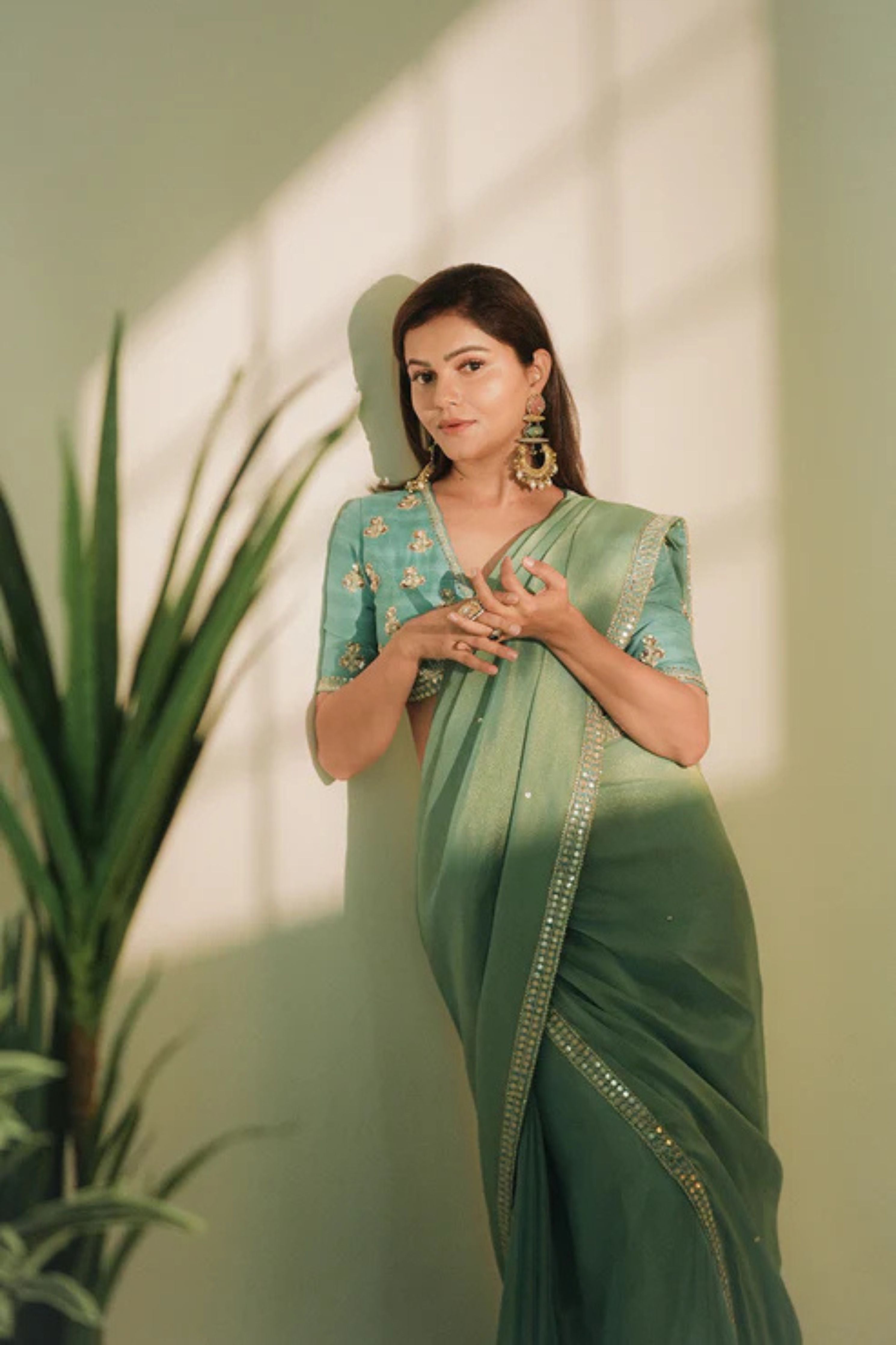 Rubina Dilak In Sky Blue Tissue Draped Saree Set