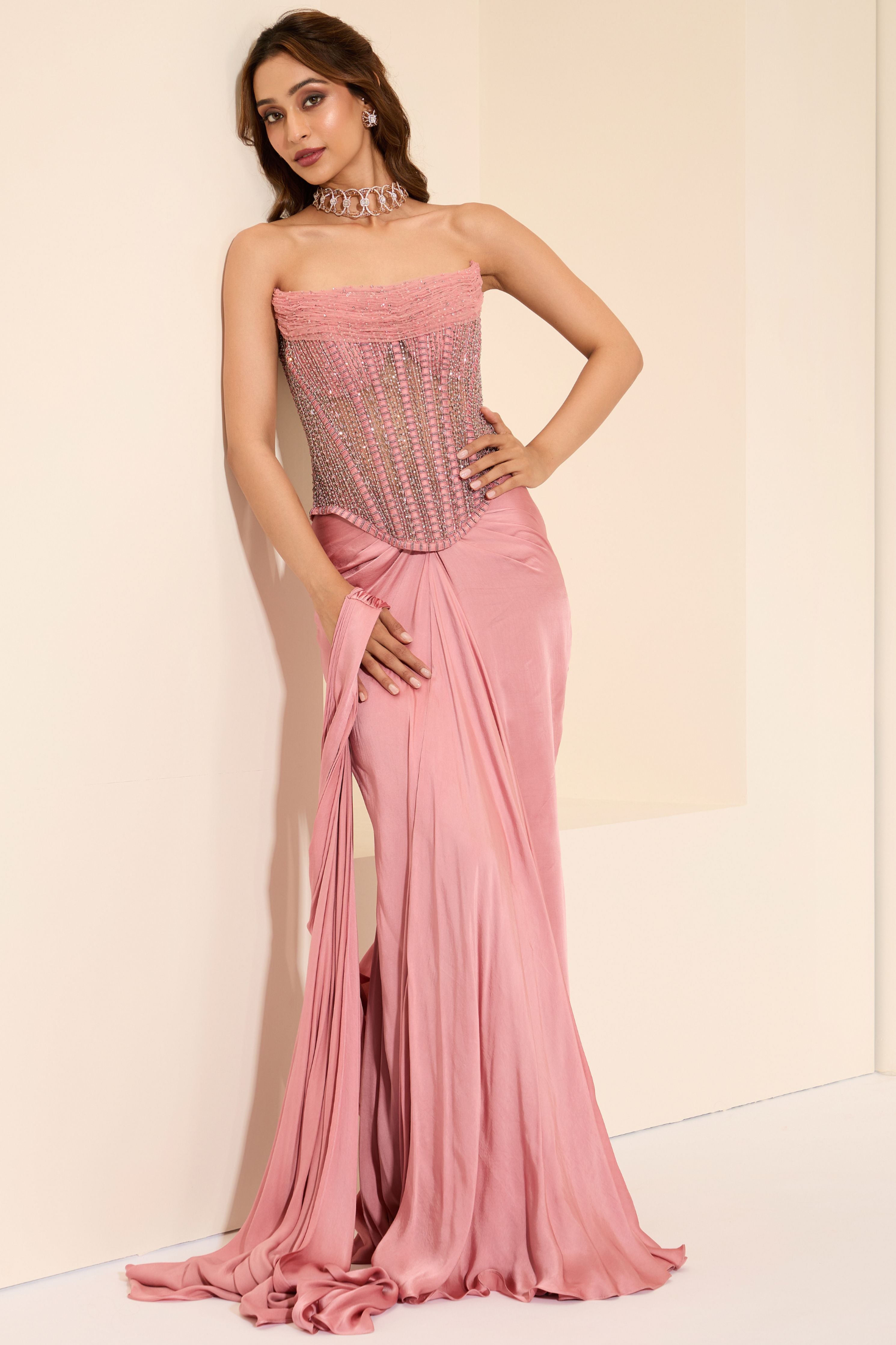 Champagne Rose Corset & Drape Set