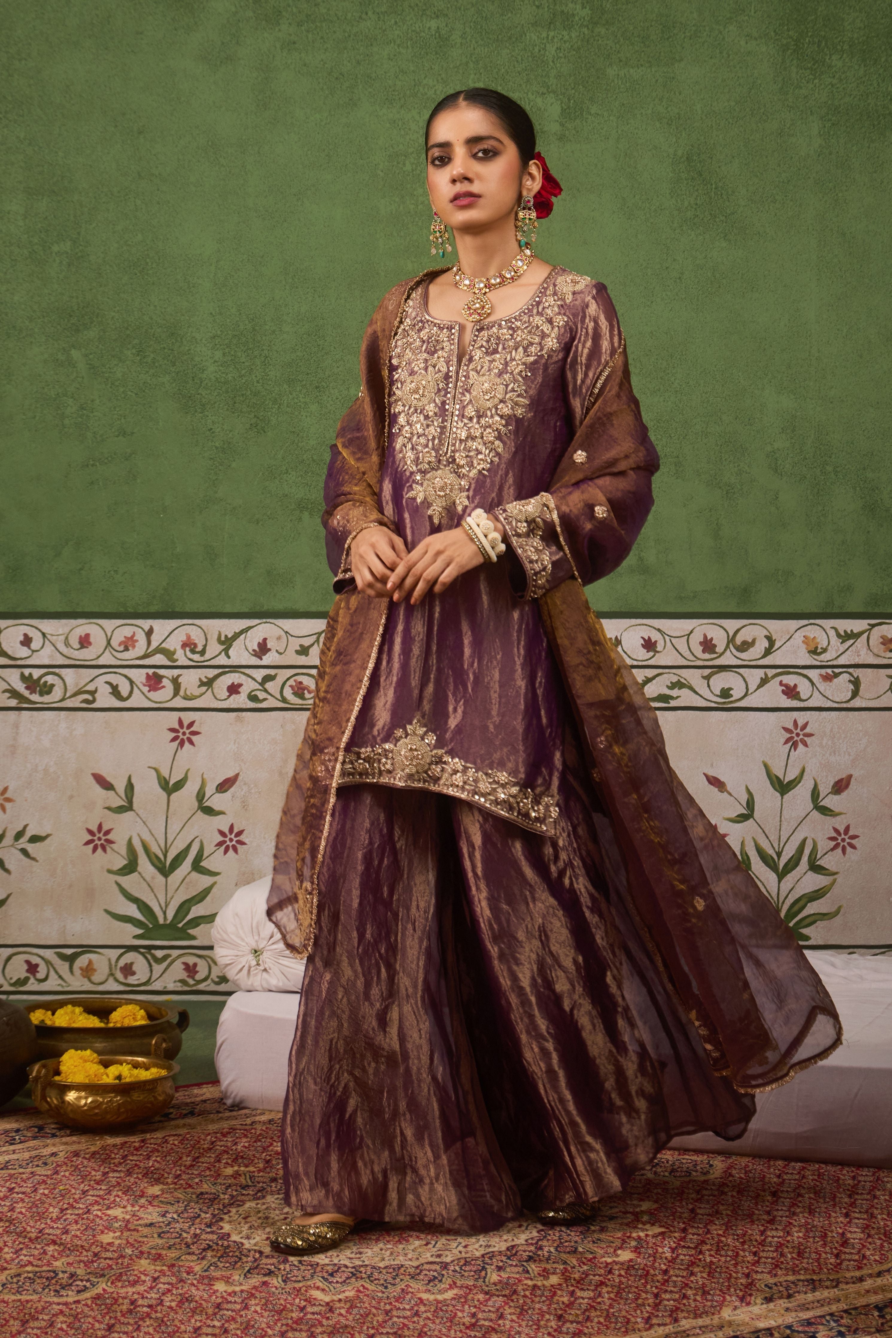Inayat 2.0 Purple Tissue Sharara Set