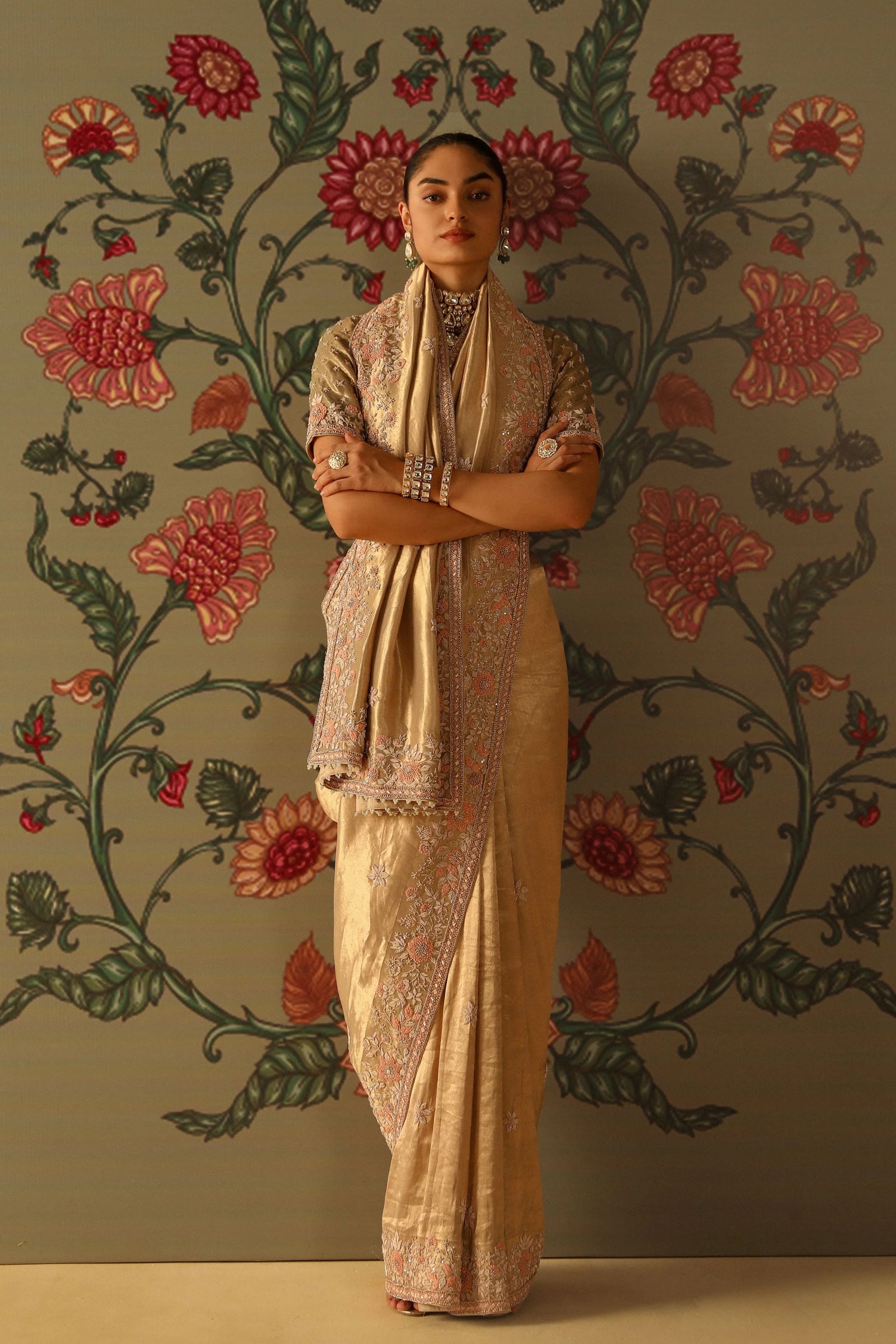 Zeenat Gold Tissue Saree Set