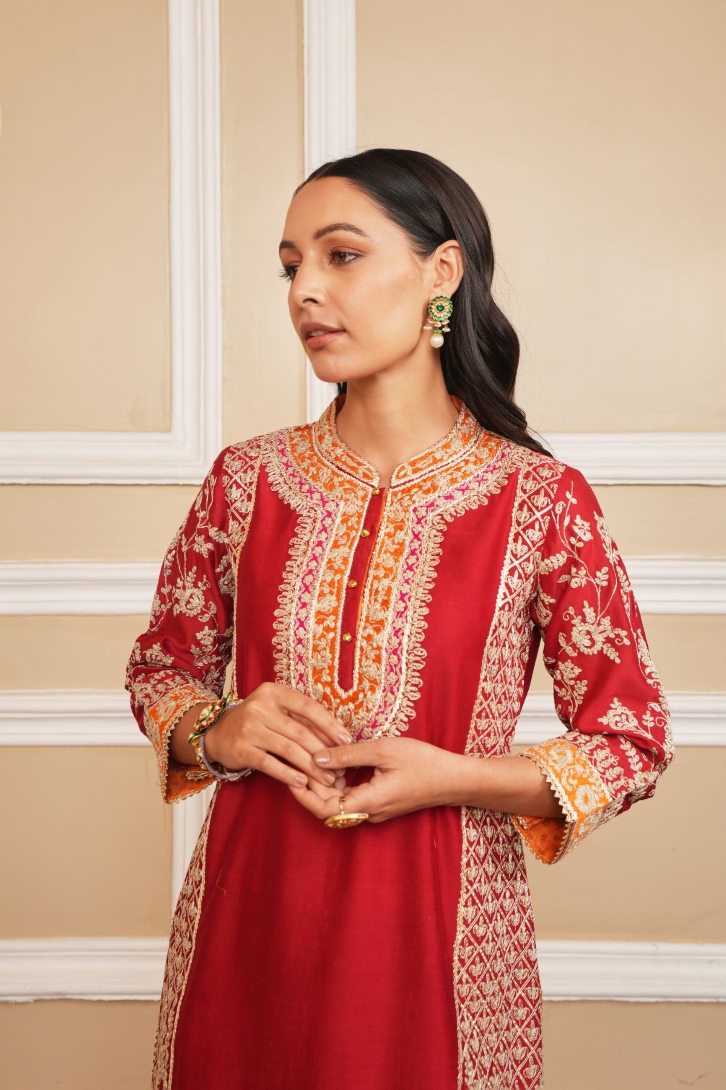 Mehnoor Deep Red With Dhoti