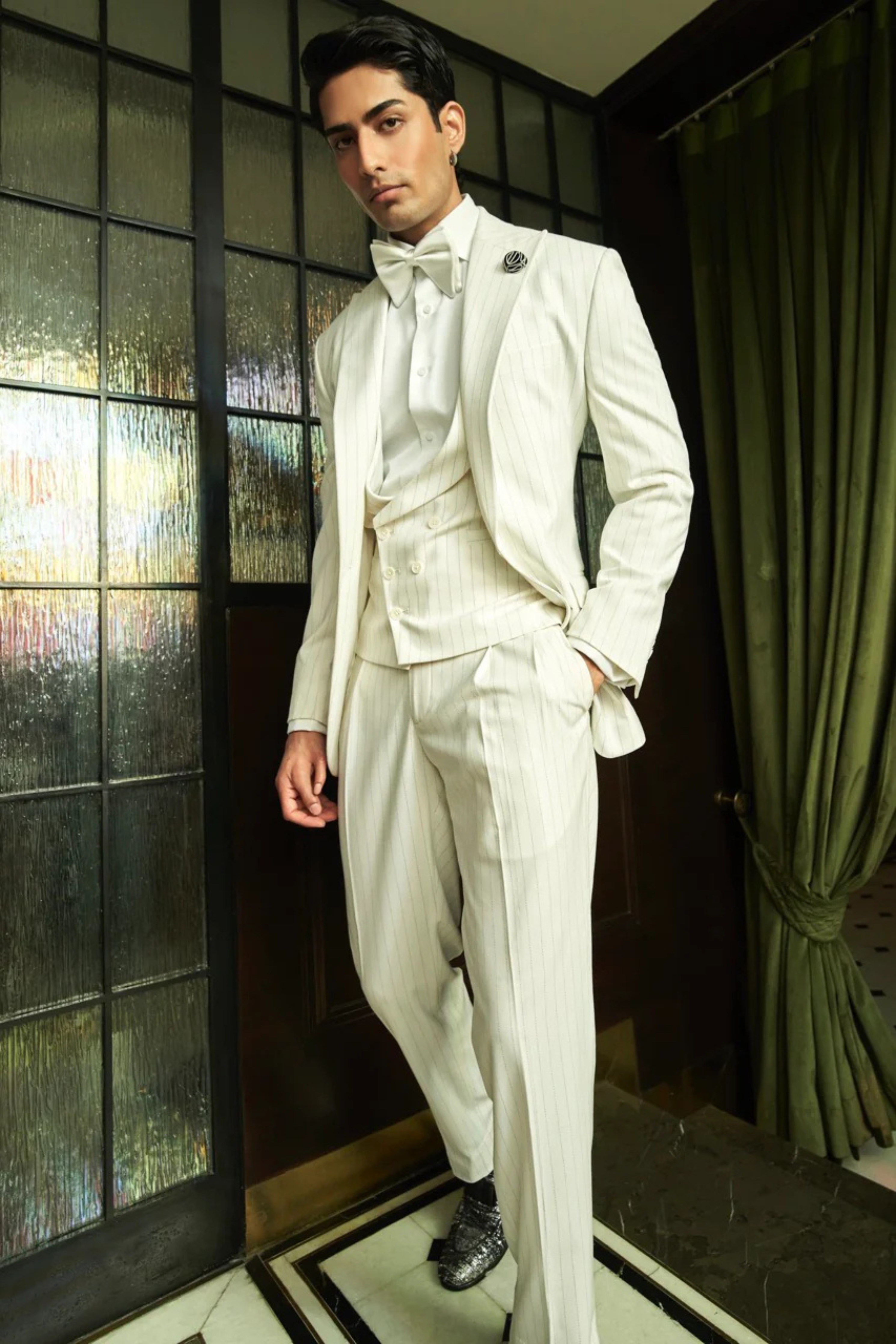 Emraan Hashmi in Off-White Pinstripe Ceremonial Ensemble