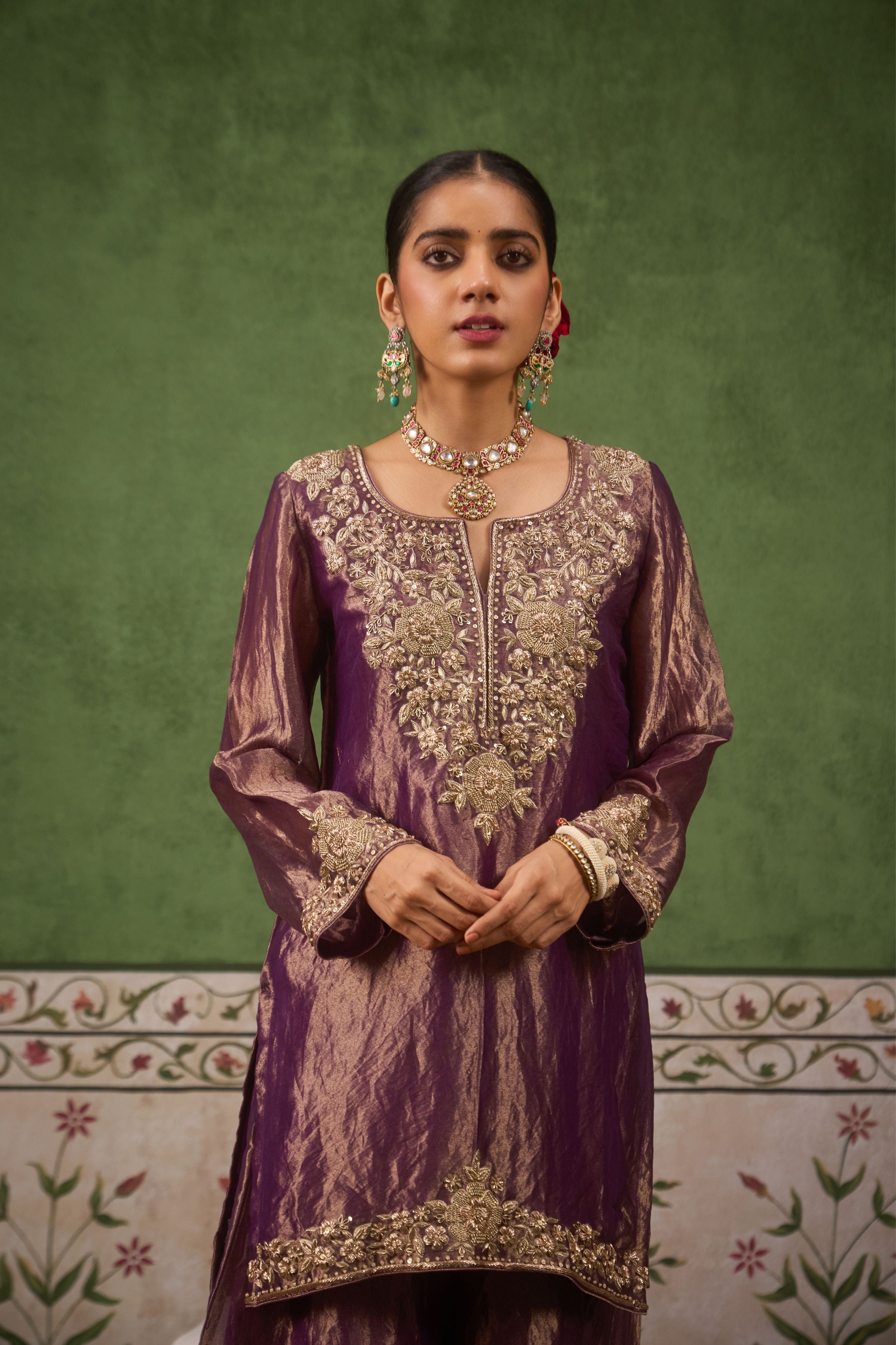 Inayat 2.0 Purple Tissue Sharara Set