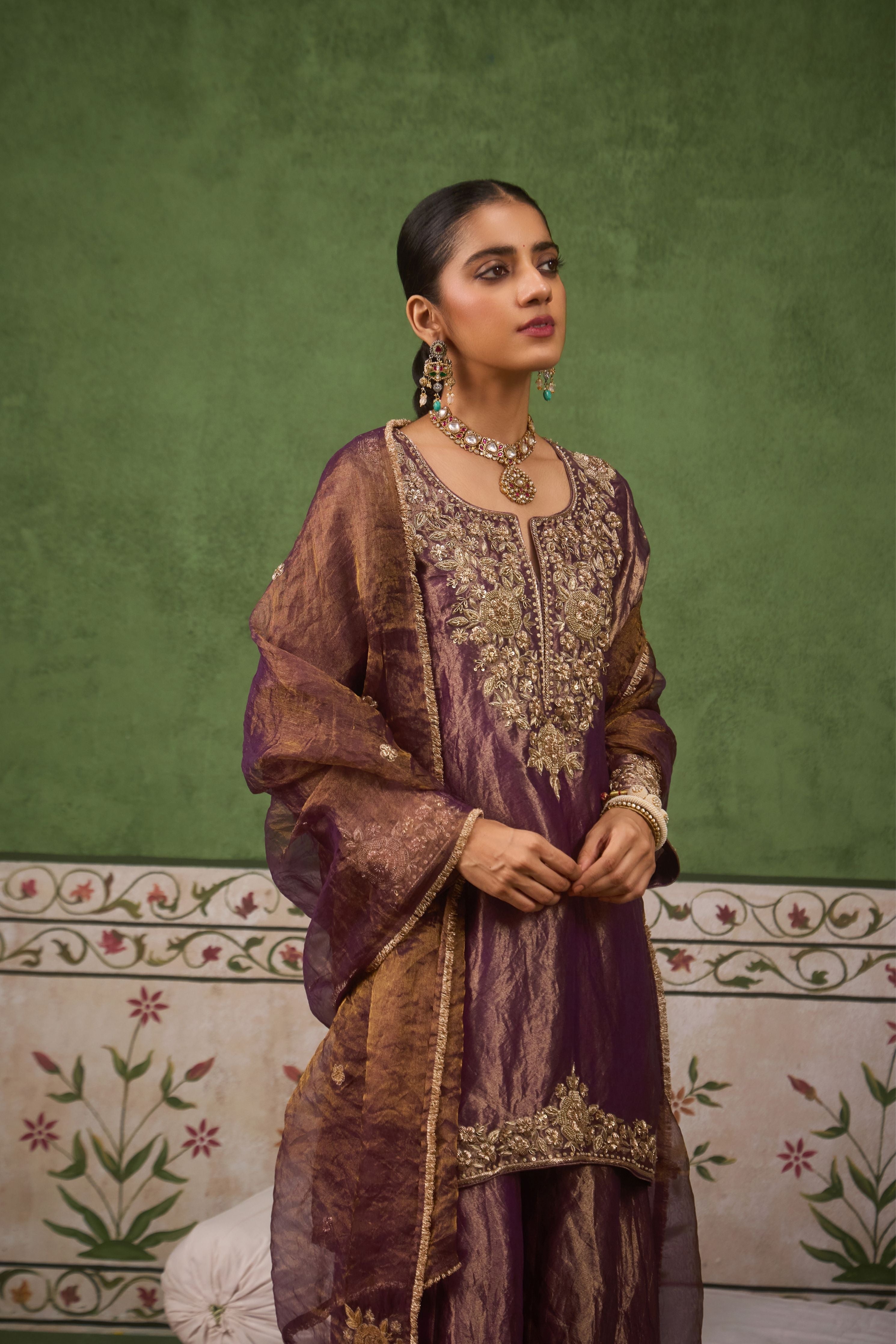 Inayat 2.0 Purple Tissue Sharara Set