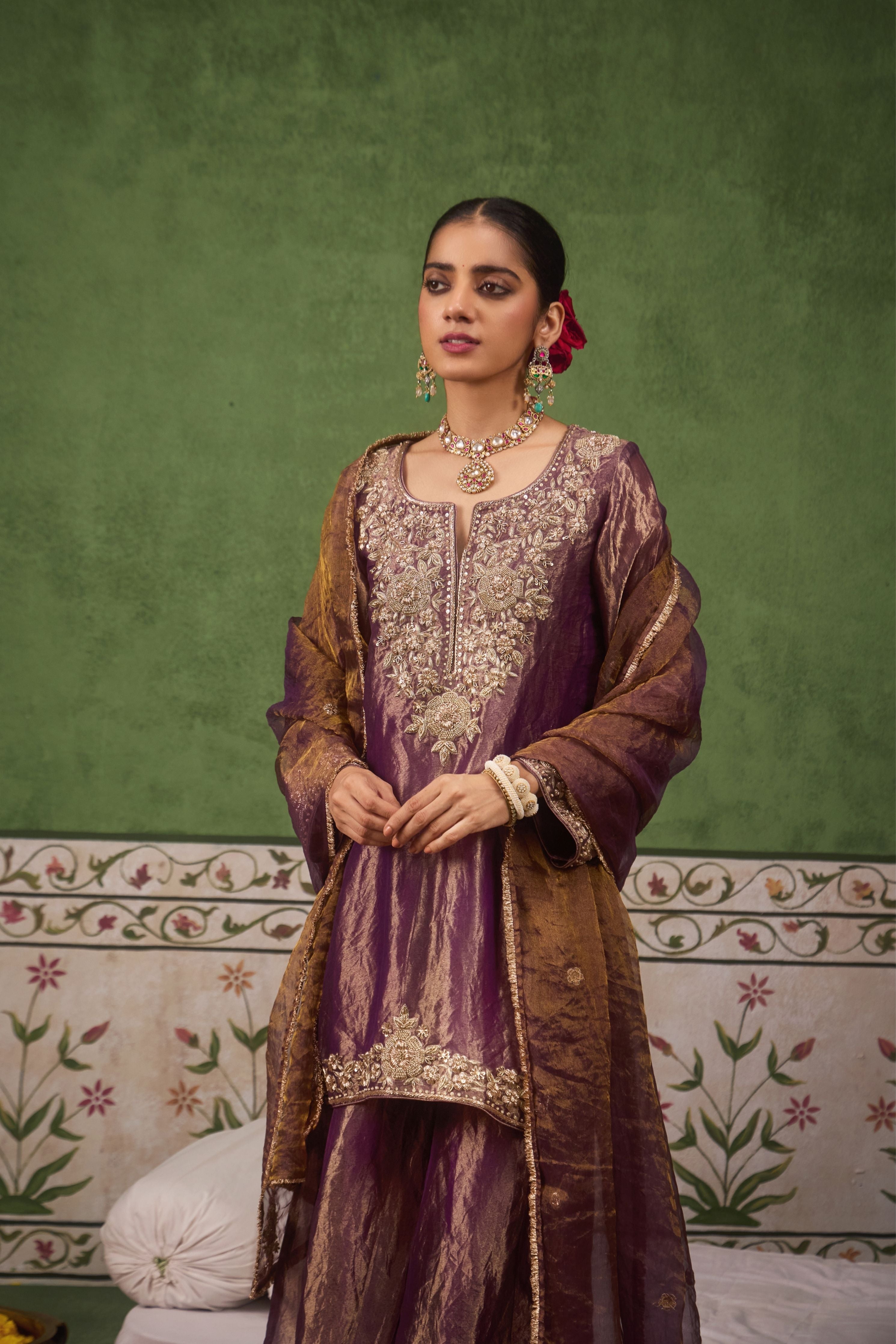 Inayat 2.0 Purple Tissue Sharara Set