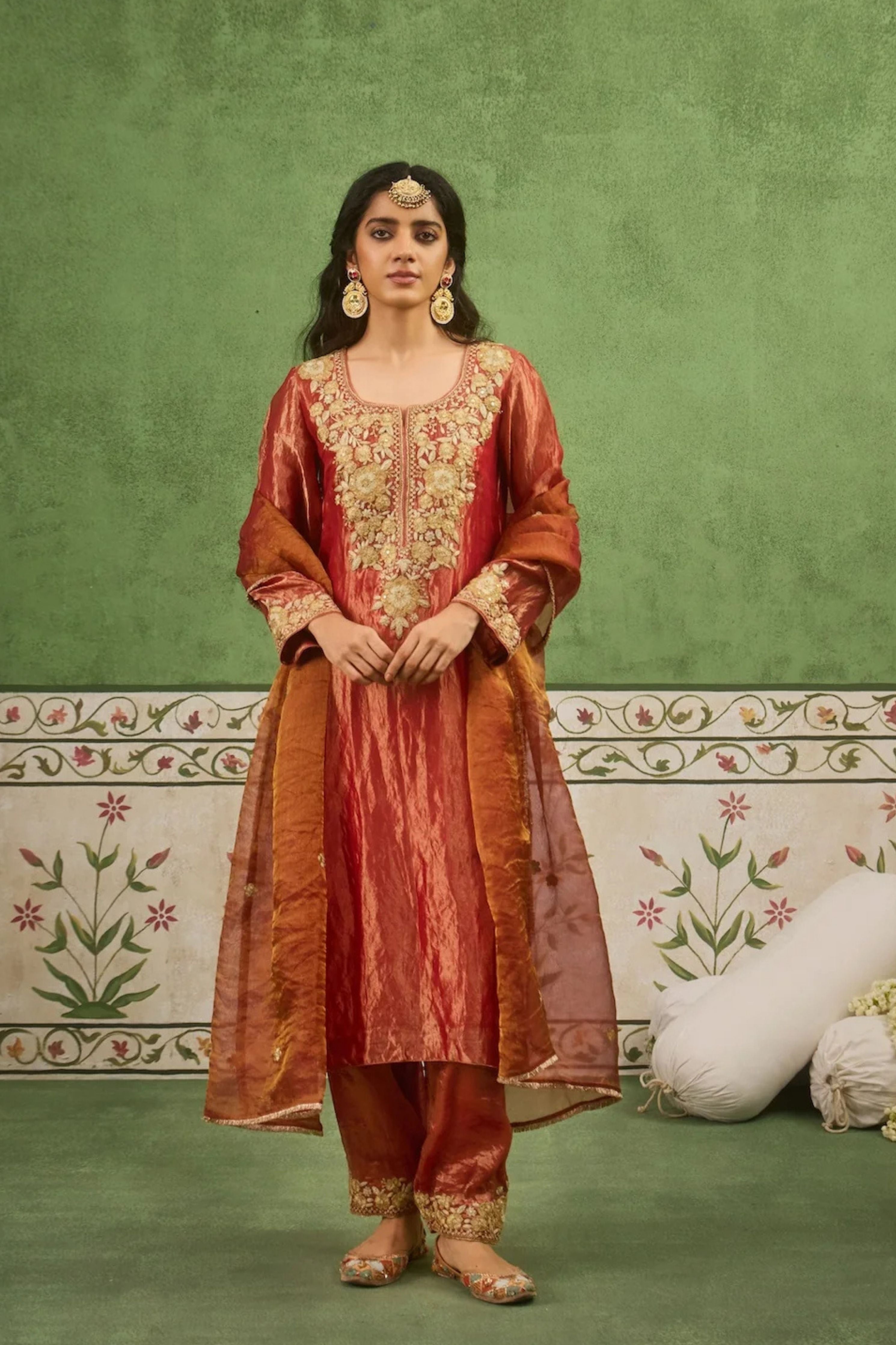Reet Red Tissue Kurta Set