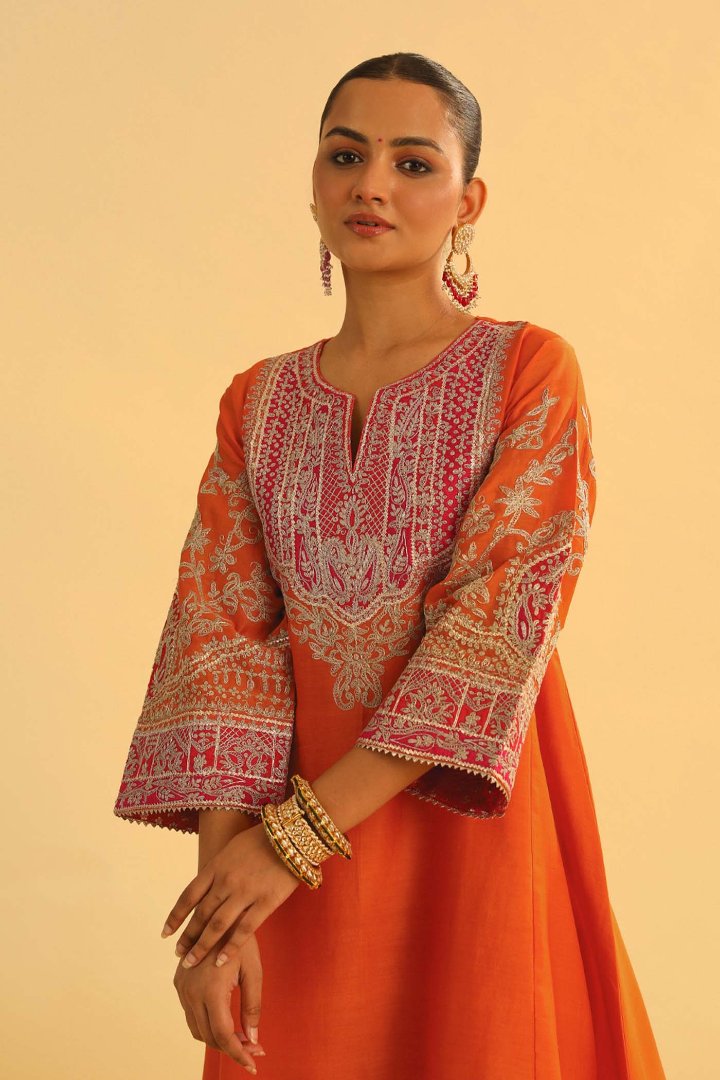 Mohsina - Orange Short Kalidaar Choga With Salwar