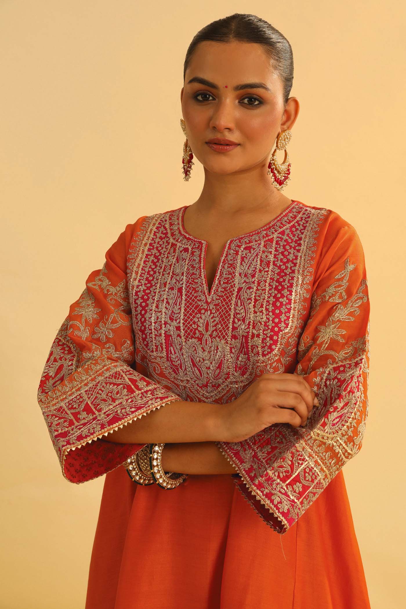 Mohsina - Orange Short Kalidaar Choga With Salwar
