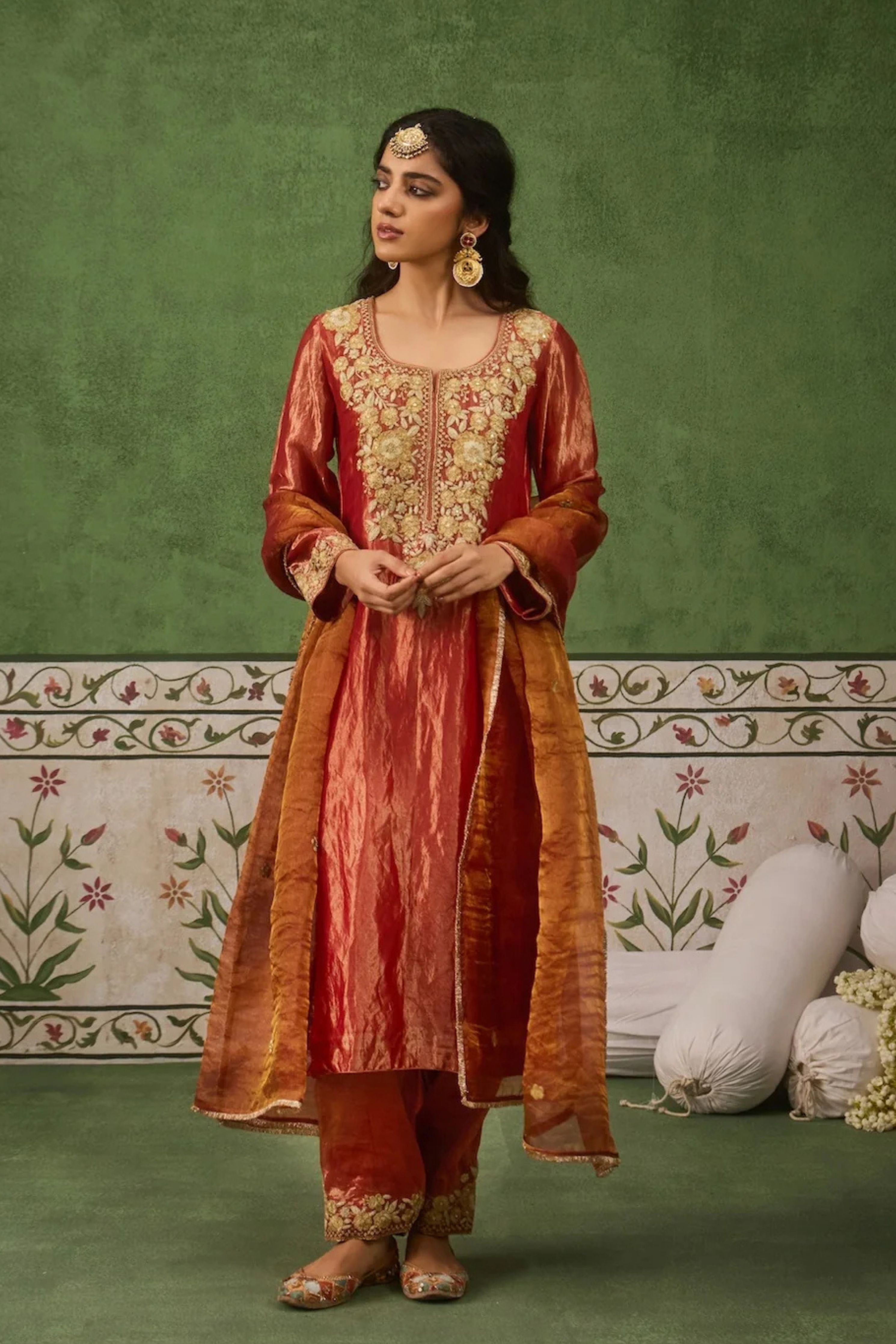 Reet Red Tissue Kurta Set